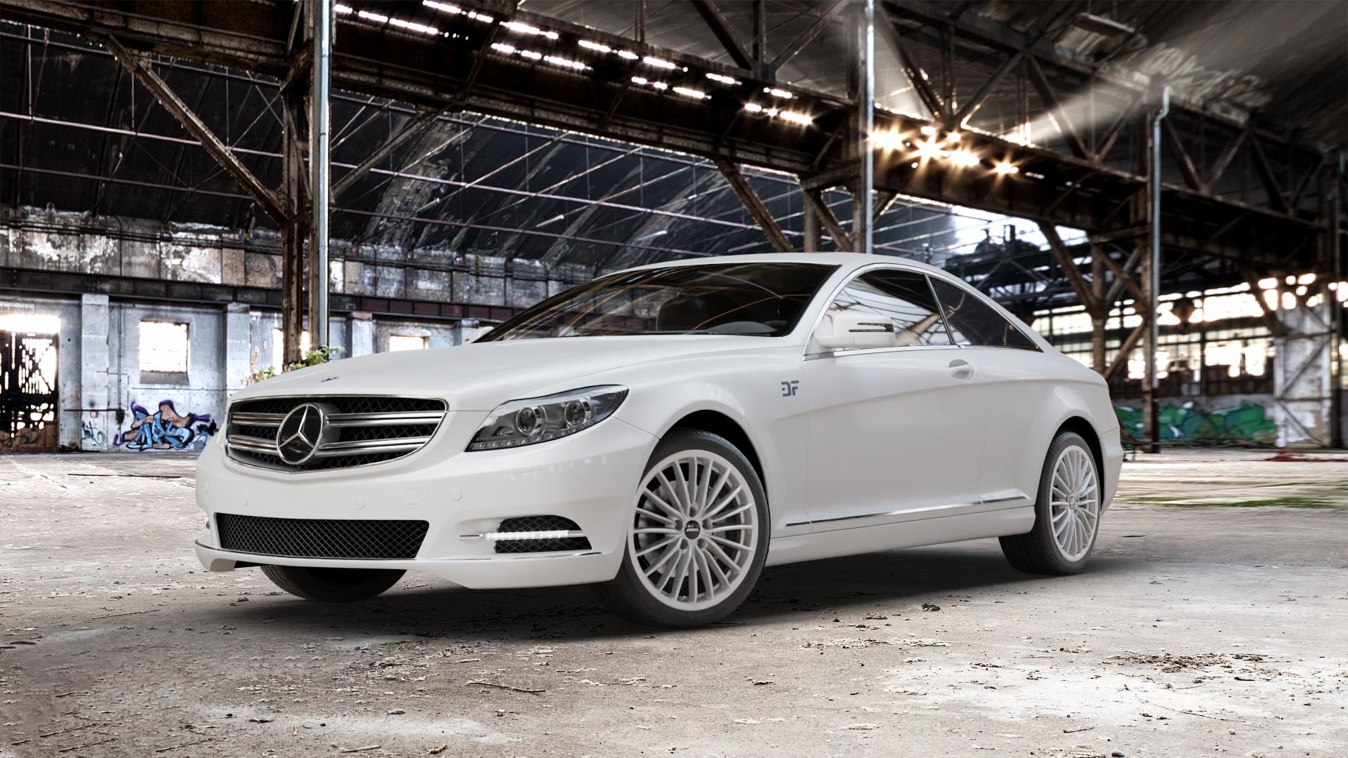 RONAL R68 HYPER GREY Felge mit Reifen grau silber in 19Zoll Winterfelge Alufelge auf weissem Mercedes CL-Klasse Typ C216 ⬇️ mit 15mm Tieferlegung ⬇️ Old Industrial Hall_max_5300mm_2024 Frontansicht_1