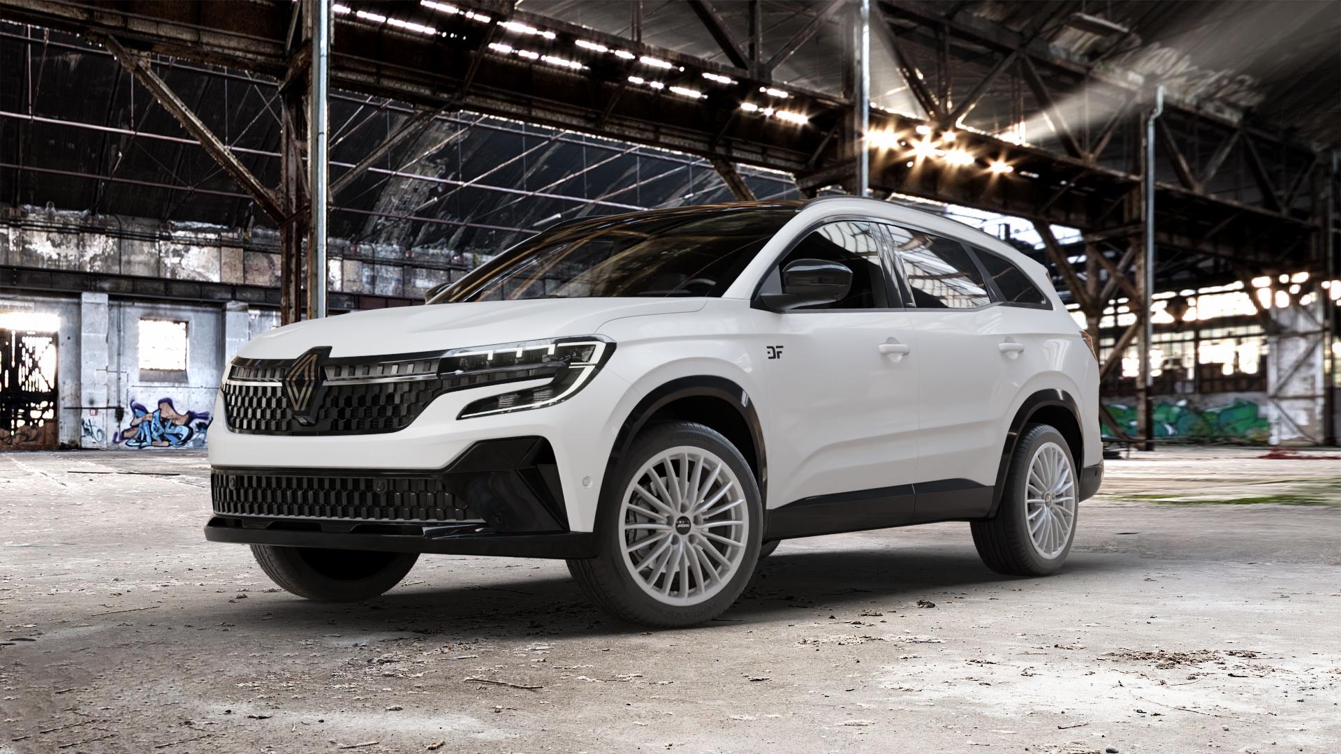 RONAL R68 HYPER GREY Felge mit Reifen grau silber in 19Zoll Winterfelge Alufelge auf weissem Renault Espace VI Typ RHN ⬇️ mit 15mm Tieferlegung ⬇️ Old Industrial Hall_max_5300mm_2024 Frontansicht_1