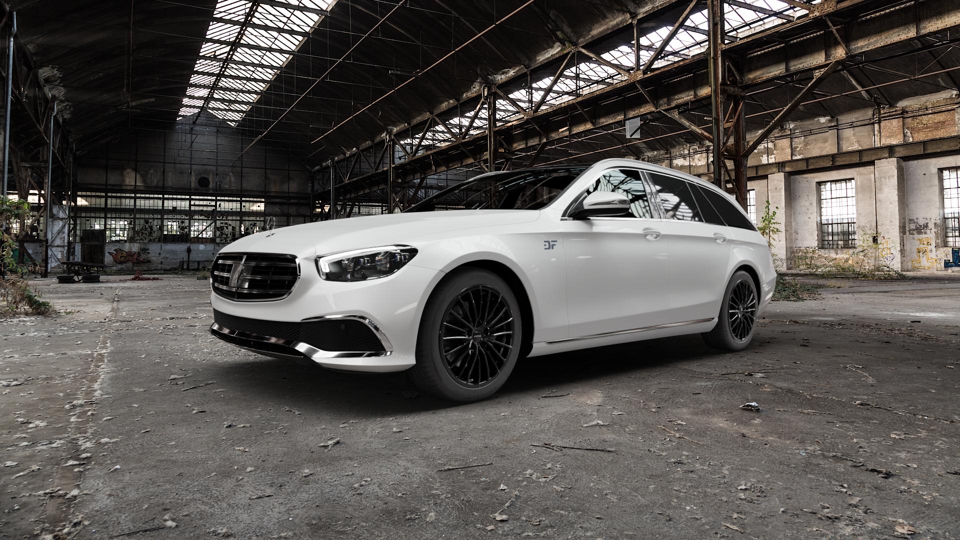RONAL R68 JETBLACK Felge mit Reifen schwarz in 18Zoll Winterfelge Alufelge auf weissem Mercedes E-Klasse Typ S213 Kombi Facelift ⬇️ mit 15mm Tieferlegung ⬇️ Old Industrial Hall_max5000mm_2022 Frontansicht_1