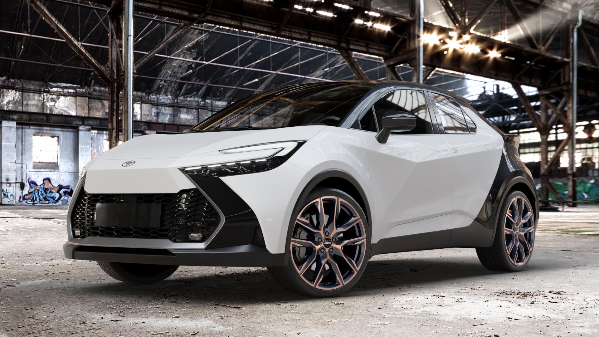 RONAL R71 JETBLACK COPPER MATT Felge mit Reifen schwarz bronze in 21Zoll Winterfelge Alufelge auf weissem Toyota C-HR Typ AX2T(M) AX2T(M)-TGRE ⬇️ mit 15mm Tieferlegung ⬇️ Old Industrial Hall_max_4400mm_2024 Frontansicht_1
