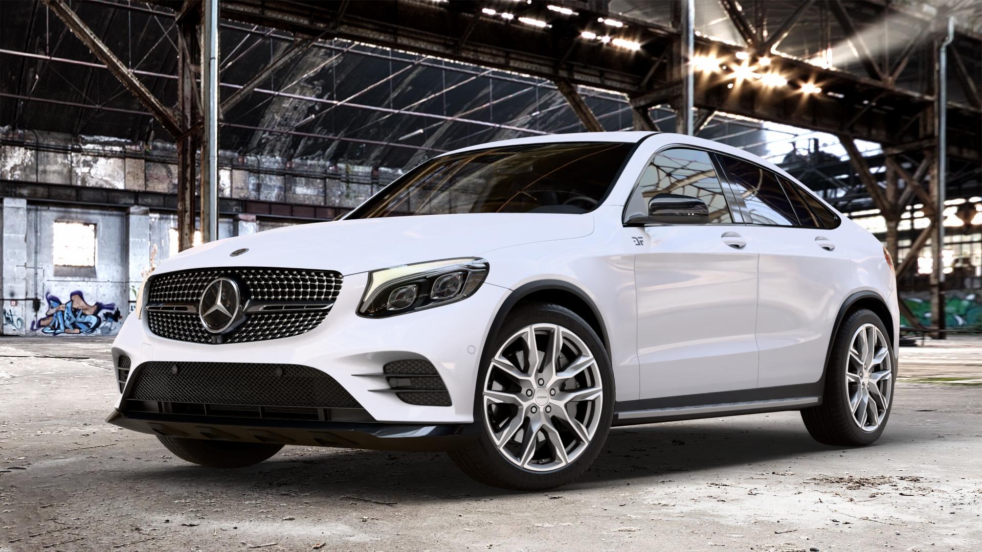 RONAL R71 ORBIT GREY MATT FRONTKOPIERT Felge mit Reifen grau silber schwarz orange in 20Zoll Winterfelge Alufelge auf weissem Mercedes GLC-Klasse Coupe Typ C253 ⬇️ mit 15mm Tieferlegung ⬇️ Old Industrial Hall_max_4400mm_2024 Frontansicht_1