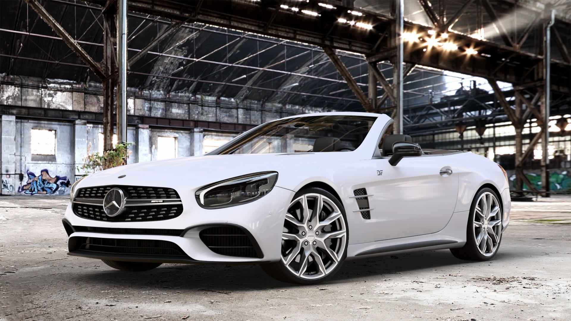 RONAL R71 ORBIT GREY MATT FRONTKOPIERT Felge mit Reifen grau silber schwarz orange in 20Zoll Winterfelge Alufelge auf weissem Mercedes SL Typ R231 Facelift 5,5l 63 AMG 430kW (585 PS) 6,0l 65 463kW (630 420kW (571 ⬇️ mit 15mm Tieferlegung ⬇️ Old Industrial Hall_max_4400mm_2024 Frontansicht_1