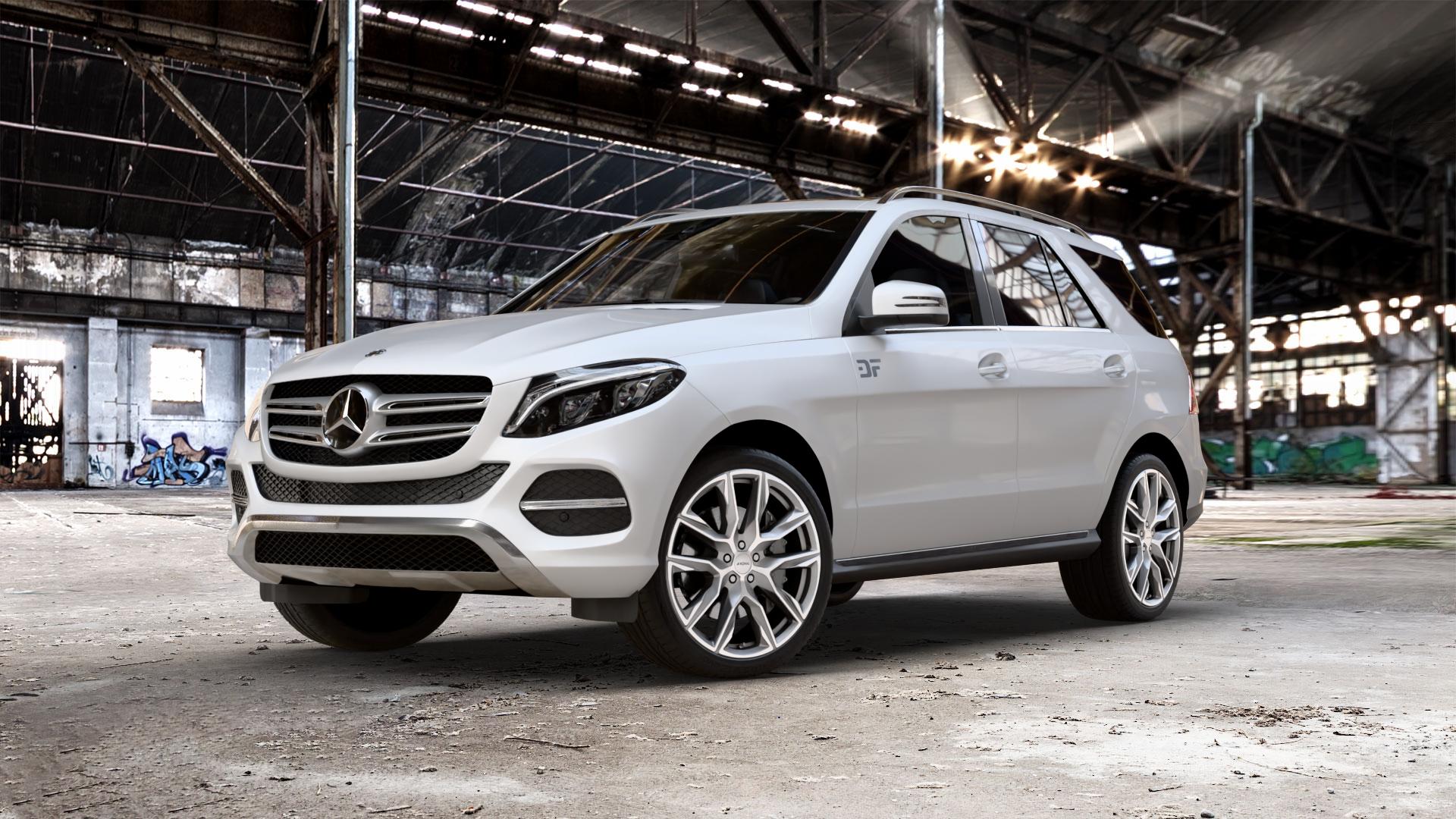 RONAL R71 ORBIT GREY MATT FRONTKOPIERT Felge mit Reifen grau silber schwarz orange in 21Zoll Winterfelge Alufelge auf weissem Mercedes GLE-Klasse SUV Typ x166 ⬇️ mit 15mm Tieferlegung ⬇️ Old Industrial Hall_max_5300mm_2024 Frontansicht_1