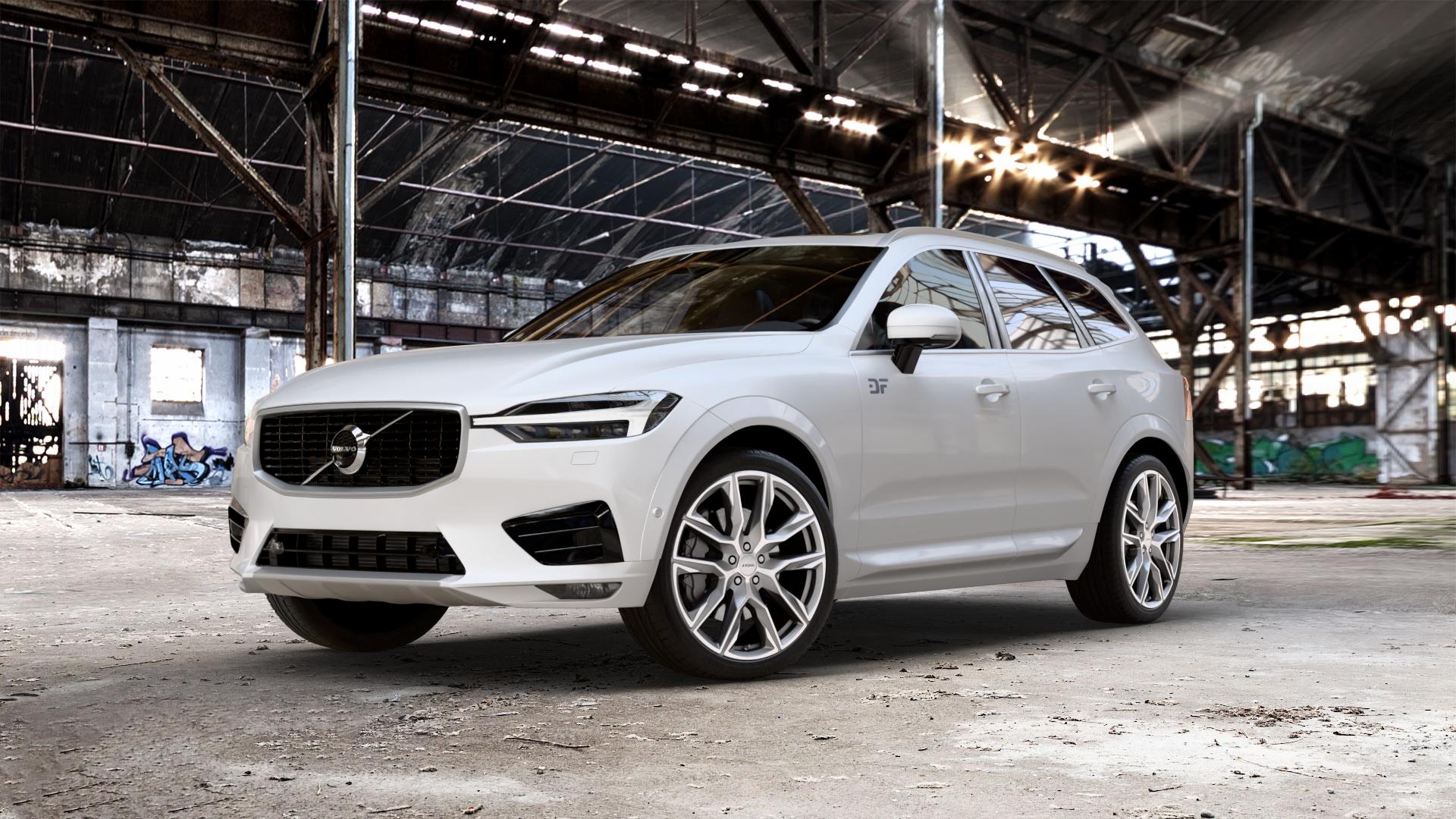RONAL R71 ORBIT GREY MATT FRONTKOPIERT Felge mit Reifen grau silber schwarz orange in 21Zoll Winterfelge Alufelge auf weissem Volvo XC60 Typ U ⬇️ mit 15mm Tieferlegung ⬇️ Old Industrial Hall_max_5300mm_2024 Frontansicht_1