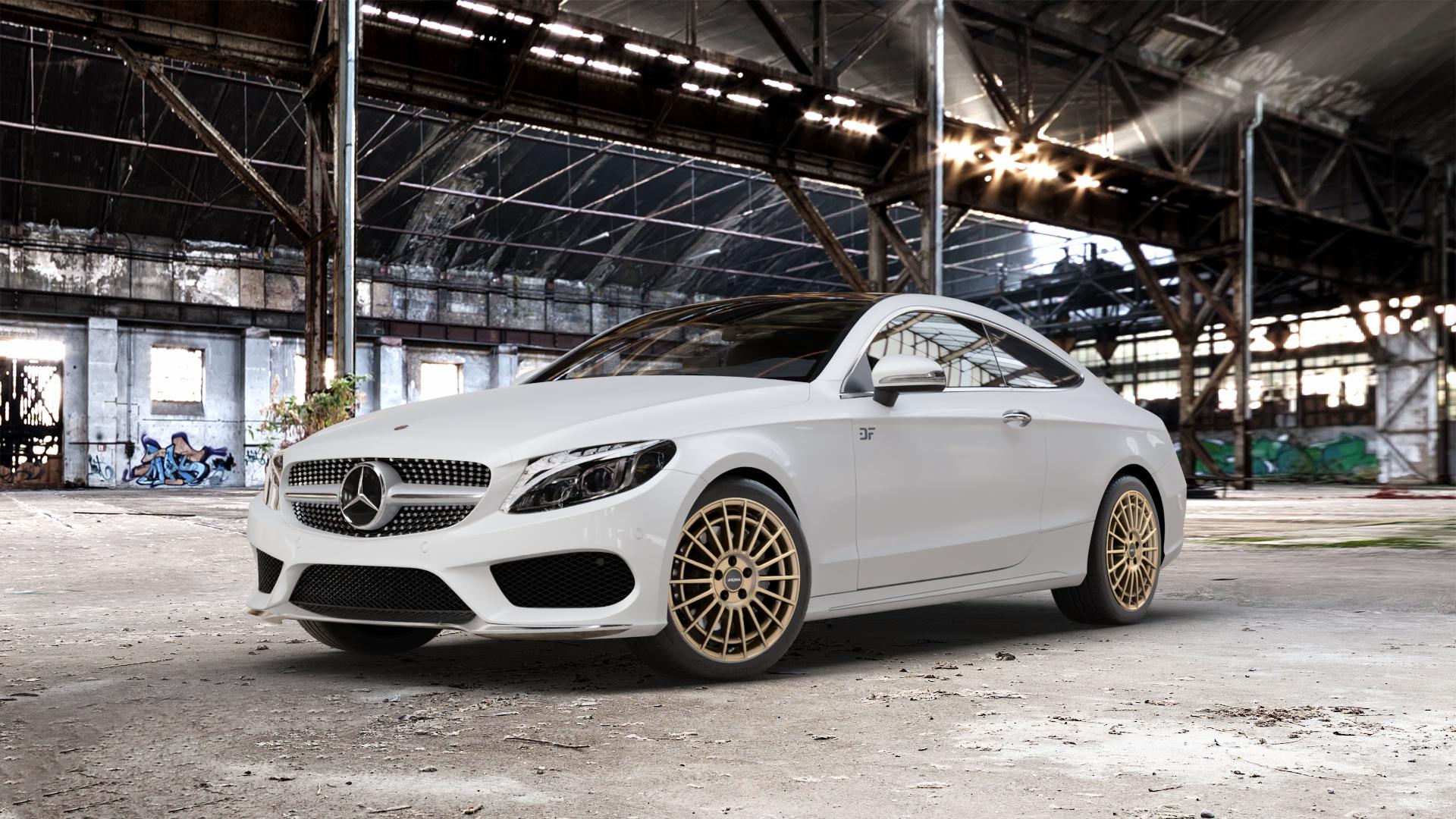 RONAL R73 BRONZE MATT Felge mit Reifen in 18Zoll Winterfelge Alufelge auf weissem Mercedes C-Klasse Typ C205 Coupe Facelift ⬇️ mit 15mm Tieferlegung ⬇️ Old Industrial Hall_max_5300mm_2024 Frontansicht_1
