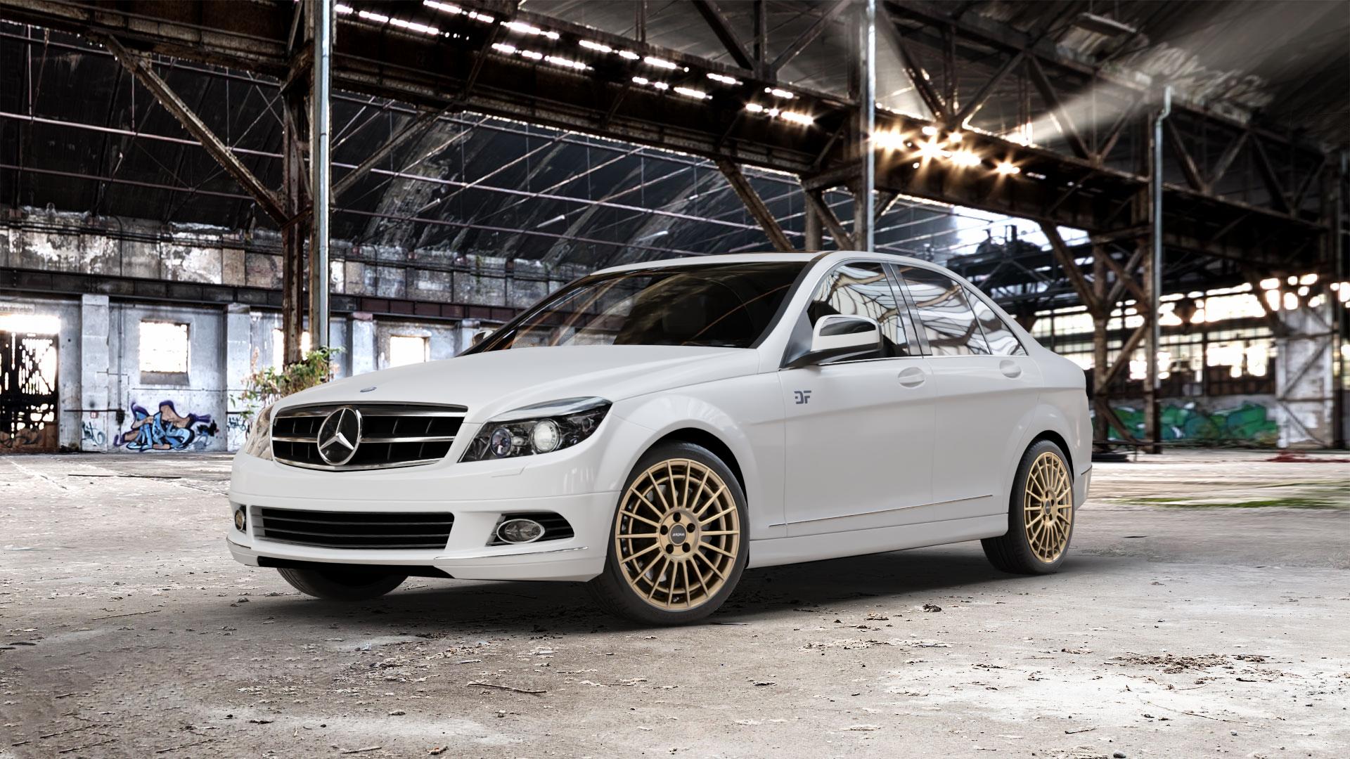 RONAL R73 BRONZE MATT Felge mit Reifen in 18Zoll Winterfelge Alufelge auf weissem Mercedes C-Klasse Typ W204 Limousine ⬇️ mit 15mm Tieferlegung ⬇️ Old Industrial Hall_max_5300mm_2024 Frontansicht_1