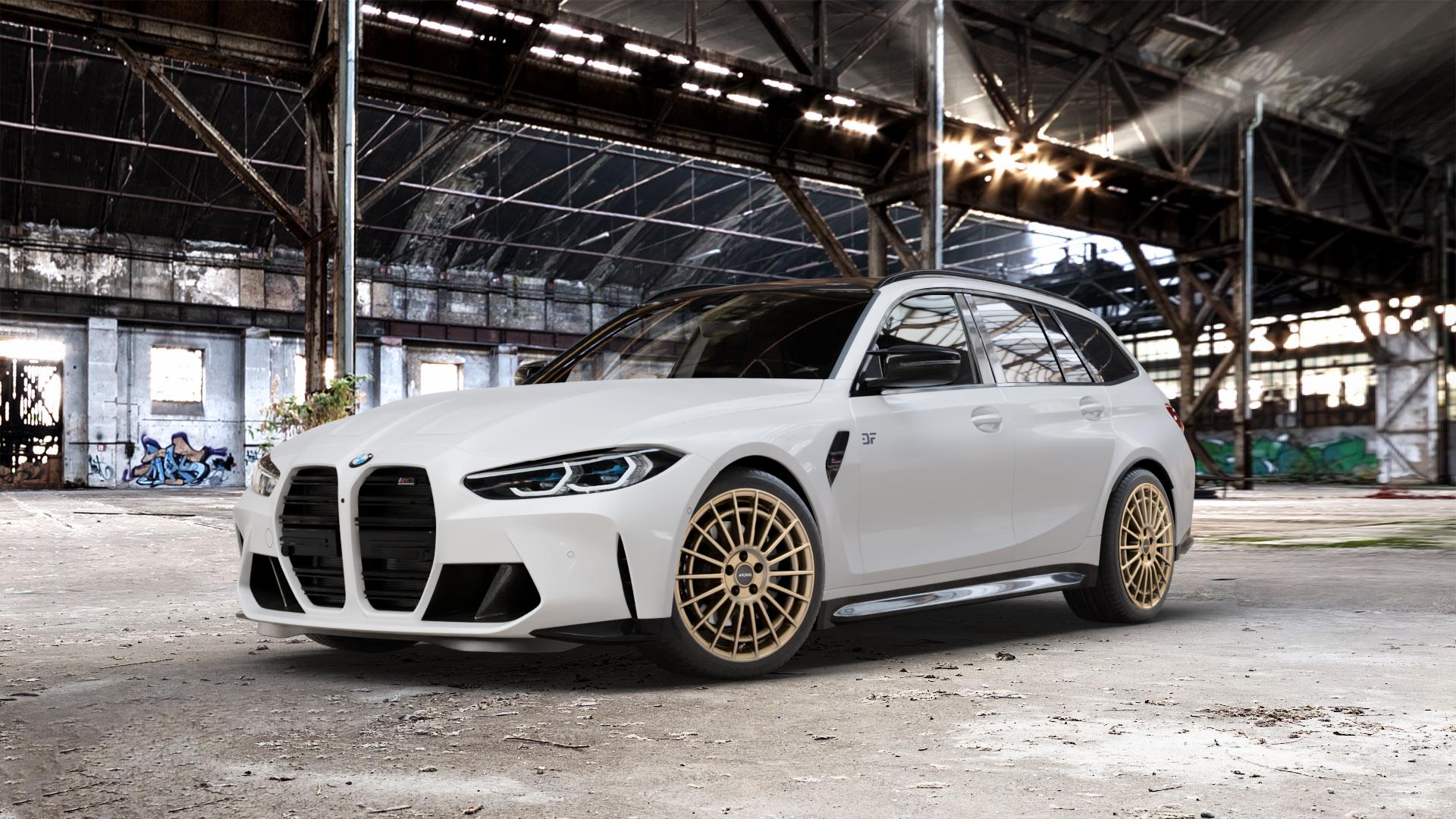 RONAL R73 BRONZE MATT Felge mit Reifen in 19Zoll Winterfelge Alufelge auf weissem BMW M3 Typ G81 (Touring) Facelift ⬇️ mit 15mm Tieferlegung ⬇️ Old Industrial Hall_max_5300mm_2024 Frontansicht_1