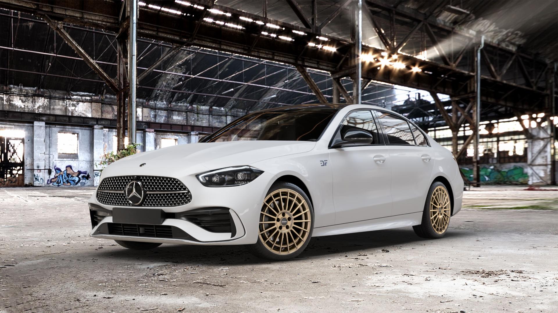 RONAL R73 BRONZE MATT Felge mit Reifen in 19Zoll Winterfelge Alufelge auf weissem Mercedes C-Klasse Typ W206 Limousine ⬇️ mit 15mm Tieferlegung ⬇️ Old Industrial Hall_max_5300mm_2024 Frontansicht_1
