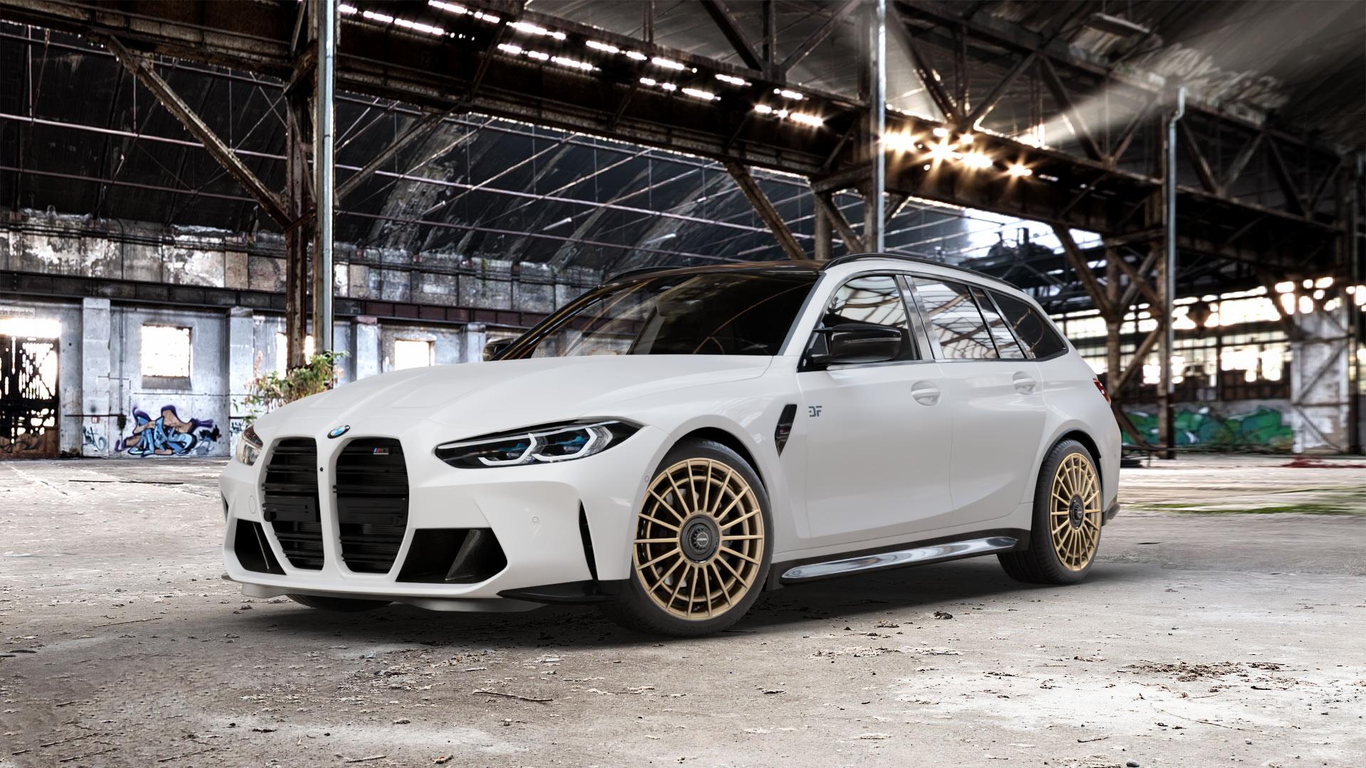 RONAL R73 REV B BRONZE MATT Felge mit Reifen in 19Zoll Winterfelge Alufelge auf weissem BMW M3 Typ G81 (Touring) Facelift ⬇️ mit 15mm Tieferlegung ⬇️ Old Industrial Hall_max_5300mm_2024 Frontansicht_1