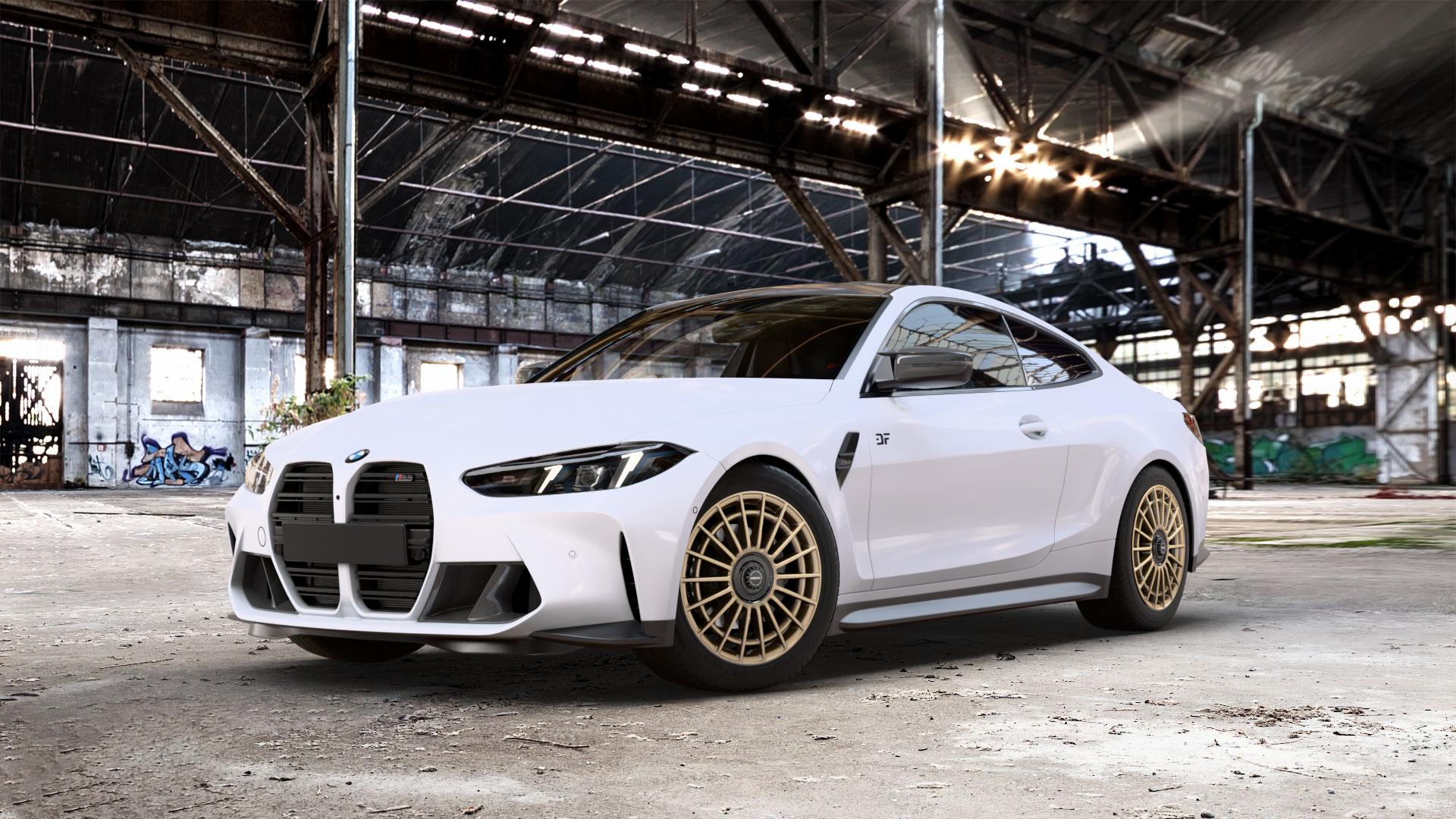 RONAL R73 REV B BRONZE MATT Felge mit Reifen in 19Zoll Winterfelge Alufelge auf weissem BMW M4 Typ G82 (Coupe) Facelift 3,0l 390kW Competition xDrive (530 PS) CS 405kW (551 353kW (480 375kW (510 ⬇️ mit 15mm Tieferlegung ⬇️ Old Industrial Hall_max_5300mm_2024 Frontansicht_1