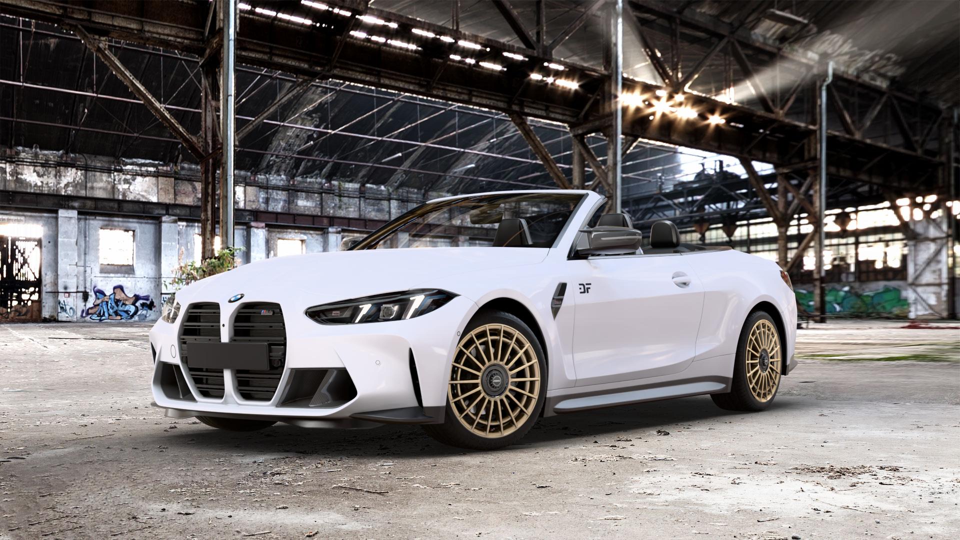 RONAL R73 REV B BRONZE MATT Felge mit Reifen in 19Zoll Winterfelge Alufelge auf weissem BMW M4 Typ G83 (Cabrio) Facelift 3,0l 390kW Competition xDrive (530 PS) ⬇️ mit 15mm Tieferlegung ⬇️ Old Industrial Hall_max_5300mm_2024 Frontansicht_1