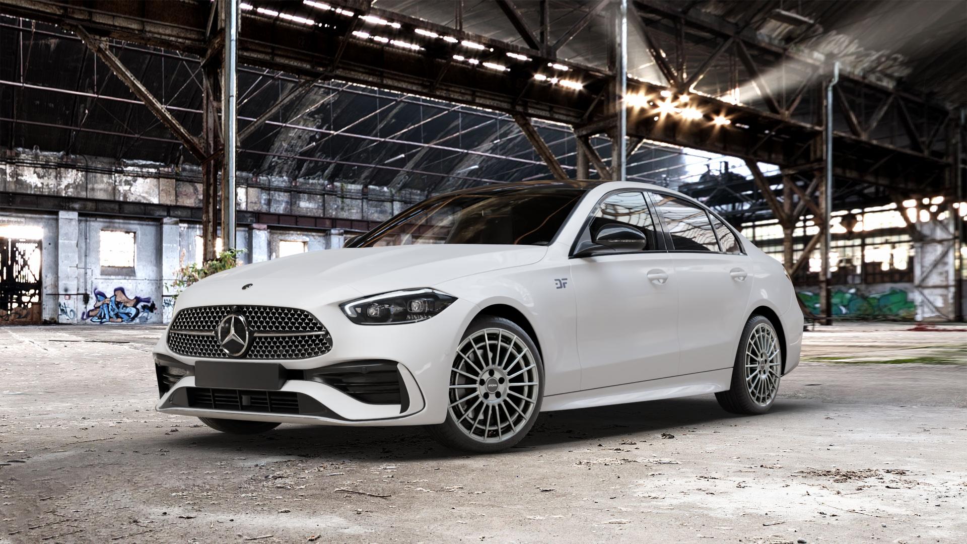 RONAL R73 TREMOLITE METALLIC MATT Felge mit Reifen anthrazit in 19Zoll Winterfelge Alufelge auf weissem Mercedes C-Klasse Typ W206 Limousine ⬇️ mit 15mm Tieferlegung ⬇️ Old Industrial Hall_max_5300mm_2024 Frontansicht_1
