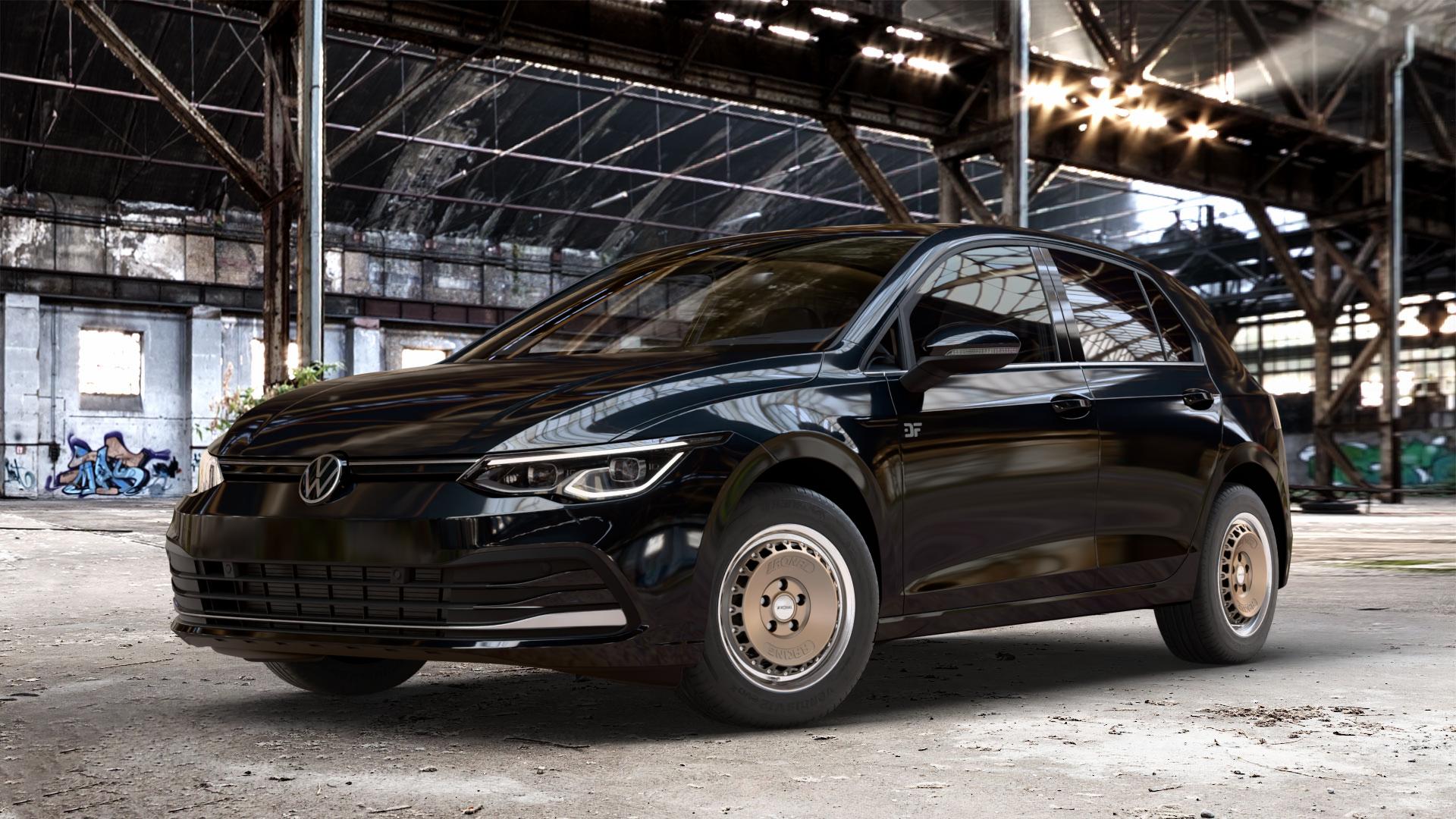 RONAL RR10 BRONZE MATT Felge mit Reifen in 15Zoll Winterfelge Alufelge auf metallic schwarzem Volkswagen (VW) Golf 8 1,5l TSI 96kW (131 PS) 110kW (150 2,0l TDI 85kW (116 Mild-Hybrid 1,0l 81kW (110 66kW (90 1,4l Hybrid TGI 4Motion 140kW (190 ⬇️ mit 15mm Tieferlegung ⬇️ Old Industrial Hall_max_4400mm_2024 Frontansicht_1