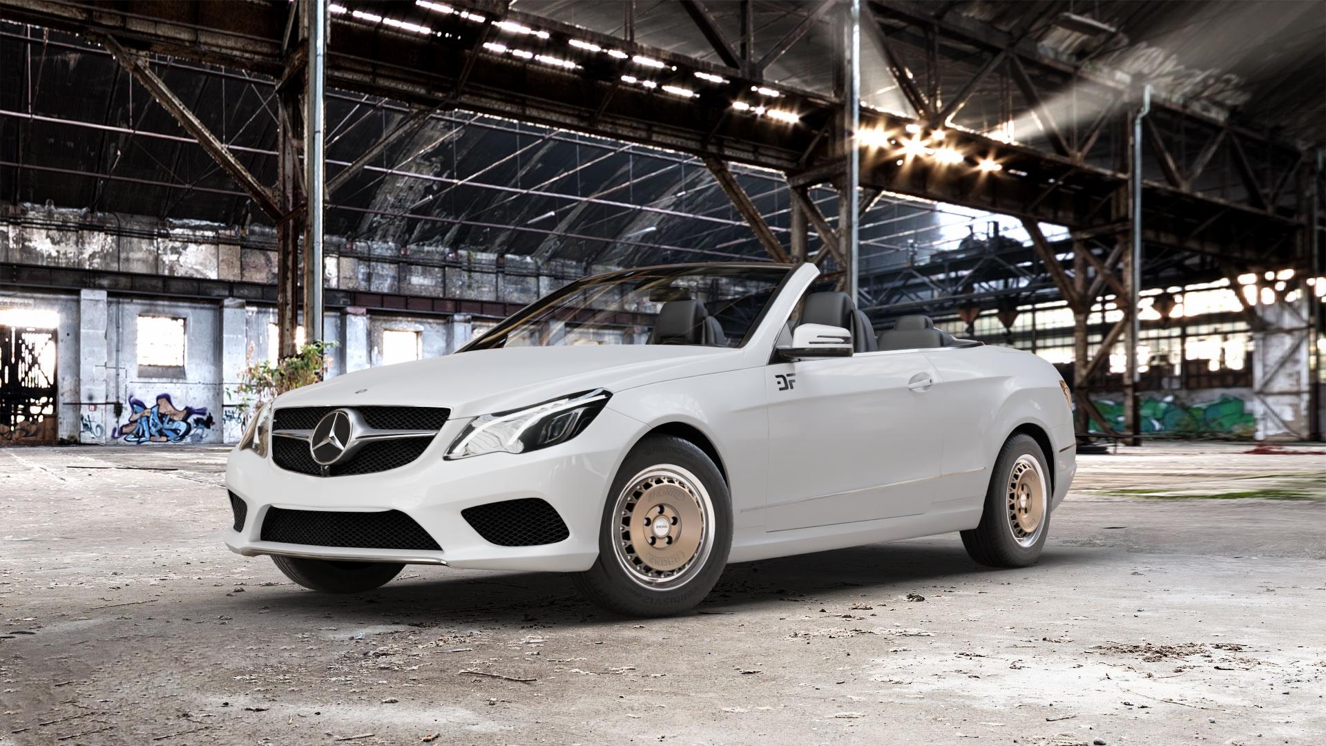 RONAL RR10 BRONZE MATT Felge mit Reifen in 15Zoll Winterfelge Alufelge auf weissem Mercedes E-Klasse Typ A207 Cabriolet Facelift Cabrio ⬇️ mit 15mm Tieferlegung ⬇️ Old Industrial Hall_max_5300mm_2024 Frontansicht_1