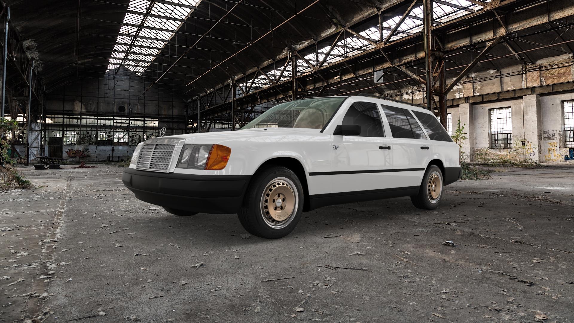 RONAL RR10 BRONZE MATT Felge mit Reifen in 15Zoll Winterfelge Alufelge auf weissem Mercedes E-Klasse Typ S124 Kombi ⬇️ mit 15mm Tieferlegung ⬇️ Old Industrial Hall_max5000mm_2022 Frontansicht_1