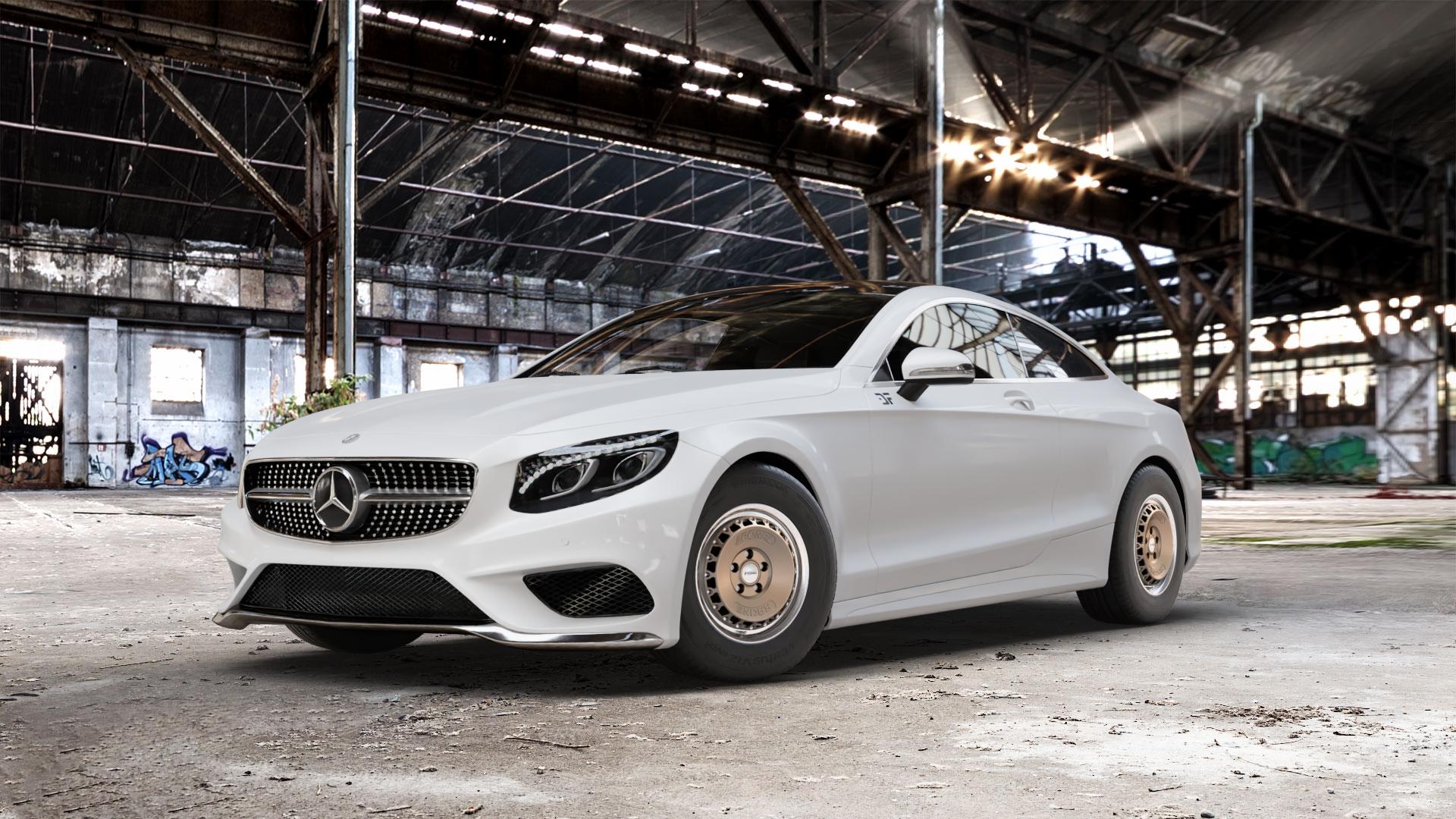 RONAL RR10 BRONZE MATT Felge mit Reifen in 15Zoll Winterfelge Alufelge auf weissem Mercedes S-Klasse Typ C217 Facelift Coupe ⬇️ mit 15mm Tieferlegung ⬇️ Old Industrial Hall_max_5300mm_2024 Frontansicht_1