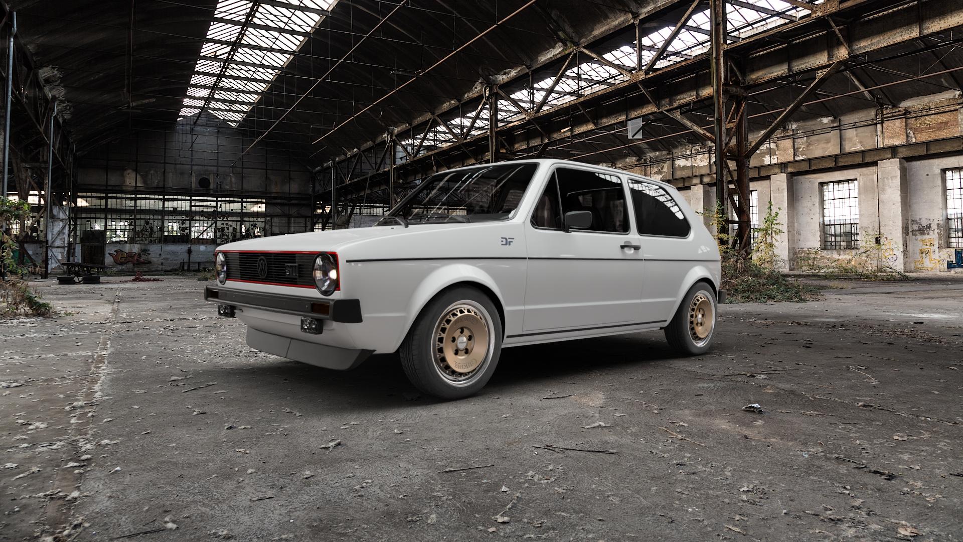 RONAL RR10 BRONZE MATT Felge mit Reifen in 15Zoll Winterfelge Alufelge auf weissem Volkswagen (VW) Golf 1 1,6l GTI 81kW (110 PS) 1,8l 82kW (111 Cabrio ⬇️ mit 15mm Tieferlegung ⬇️ Old Industrial Hall_max5000mm_2022 Frontansicht_1