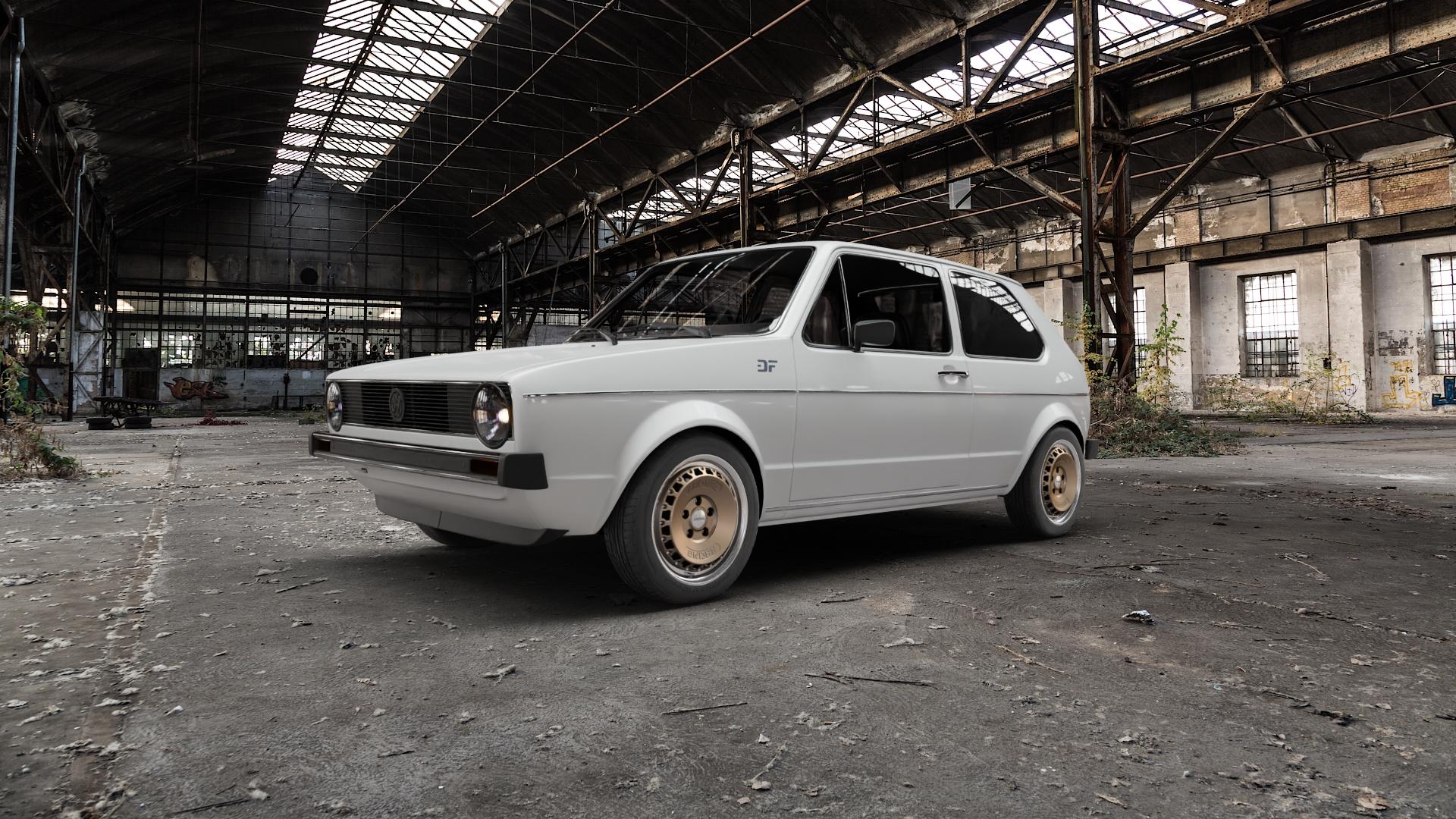 RONAL RR10 BRONZE MATT Felge mit Reifen in 15Zoll Winterfelge Alufelge auf weissem Volkswagen (VW) Golf 1 Cabrio 1,3l 40kW (54 PS) 1,5l 51kW (69 1,6l 55kW (75 1,8l 66kW (90 53kW (72 70kW (95 72kW (98 ⬇️ mit 15mm Tieferlegung ⬇️ Old Industrial Hall_max5000mm_2022 Frontansicht_1