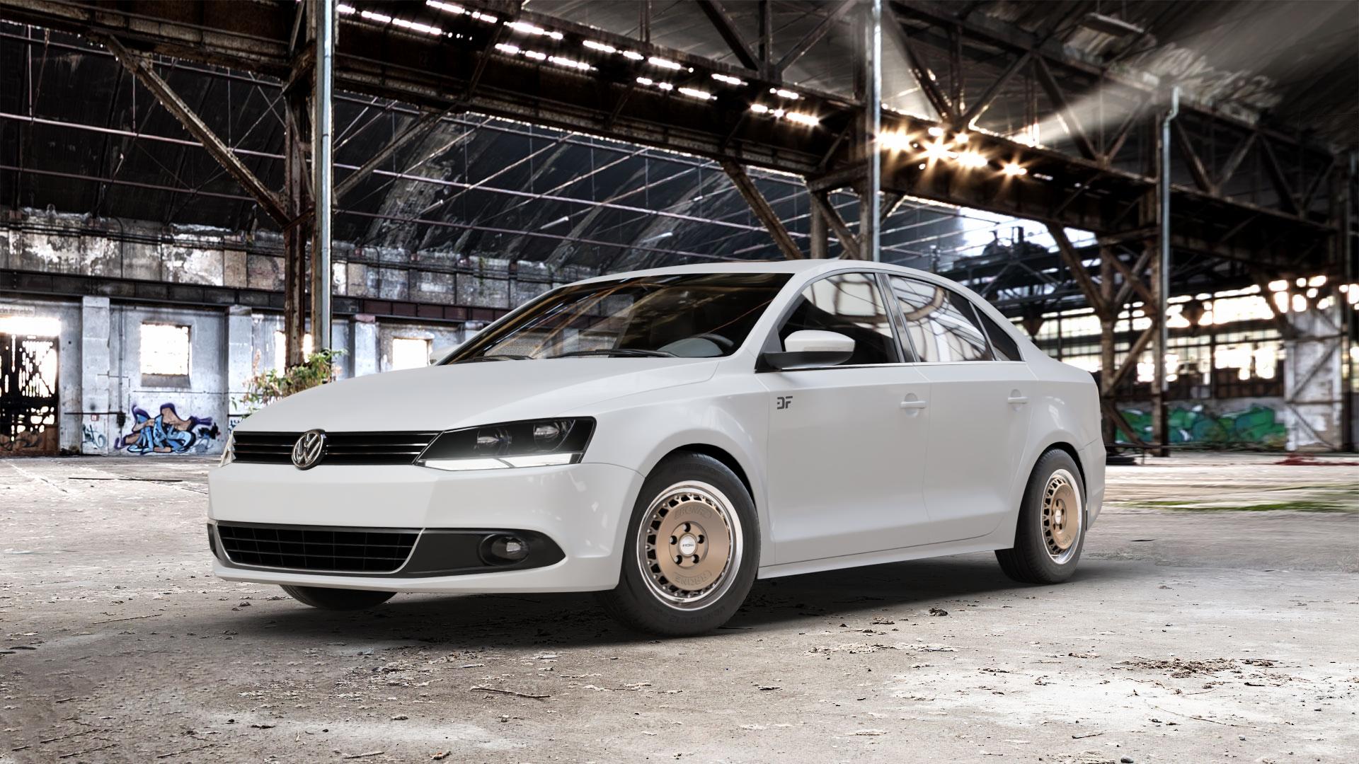 RONAL RR10 BRONZE MATT Felge mit Reifen in 15Zoll Winterfelge Alufelge auf weissem Volkswagen (VW) Jetta 6 Typ 16 Facelift ⬇️ mit 15mm Tieferlegung ⬇️ Old Industrial Hall_max_5300mm_2024 Frontansicht_1