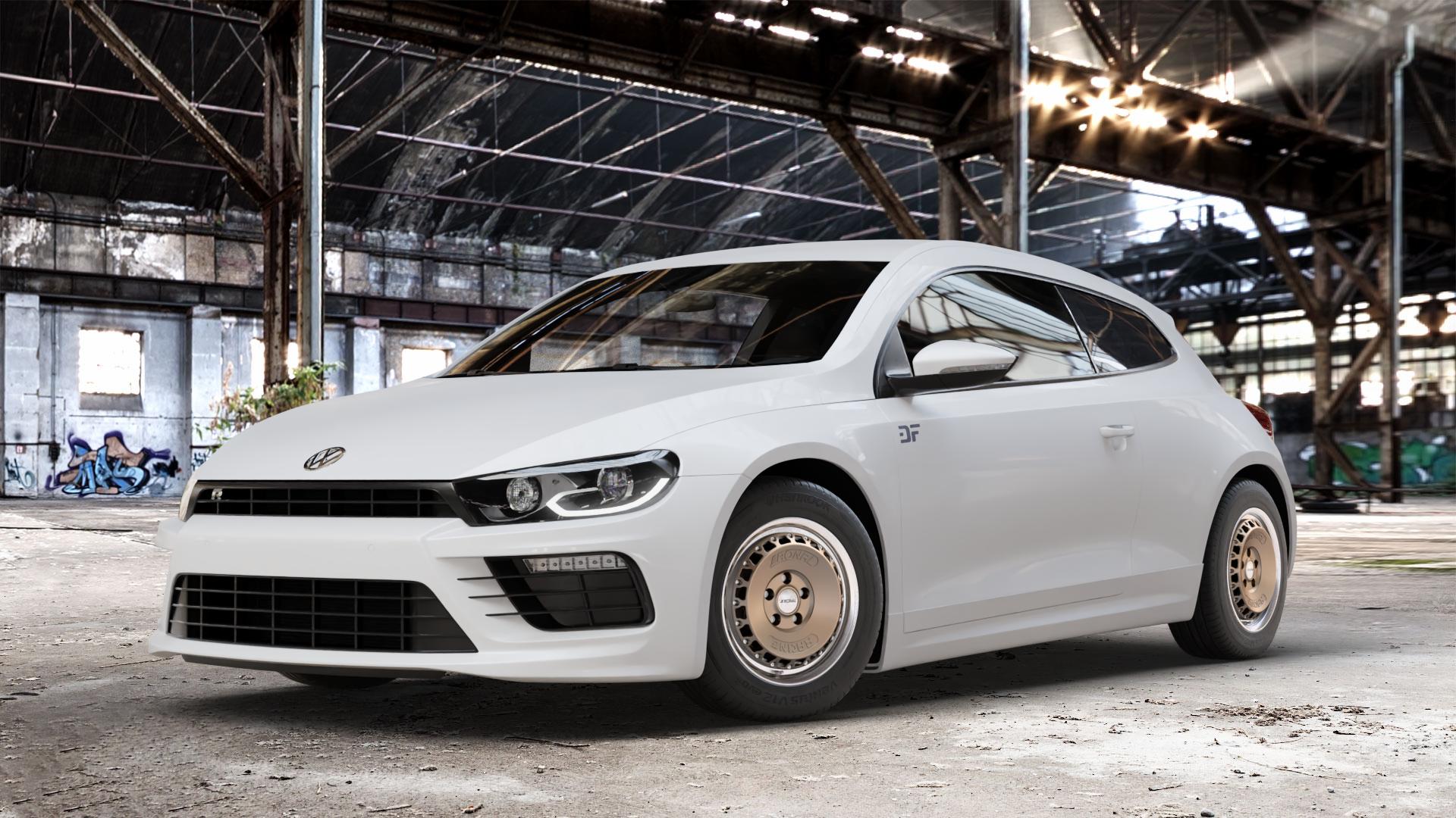 RONAL RR10 BRONZE MATT Felge mit Reifen in 15Zoll Winterfelge Alufelge auf weissem Volkswagen (VW) Scirocco III Typ 13 Facelift ⬇️ mit 15mm Tieferlegung ⬇️ Old Industrial Hall_max_4400mm_2024 Frontansicht_1