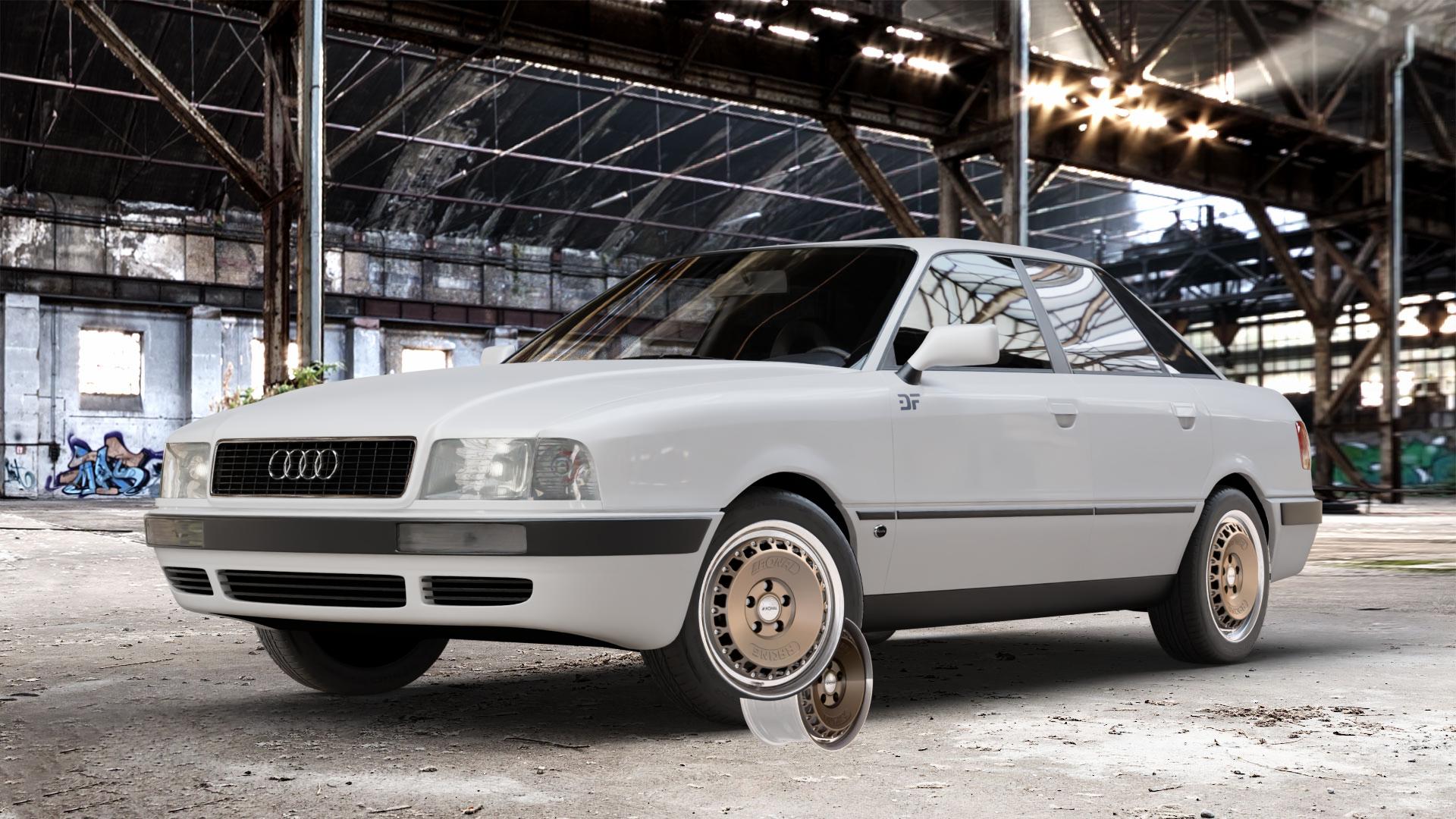 RONAL RR10 BRONZE MATT Felge mit Reifen in 16Zoll Winterfelge Alufelge auf weissem Audi 80 Typ 89 (Limousine) B4 80/90 ⬇️ mit 15mm Tieferlegung ⬇️ Old Industrial Hall_max_4400mm_2024 Frontansicht_1