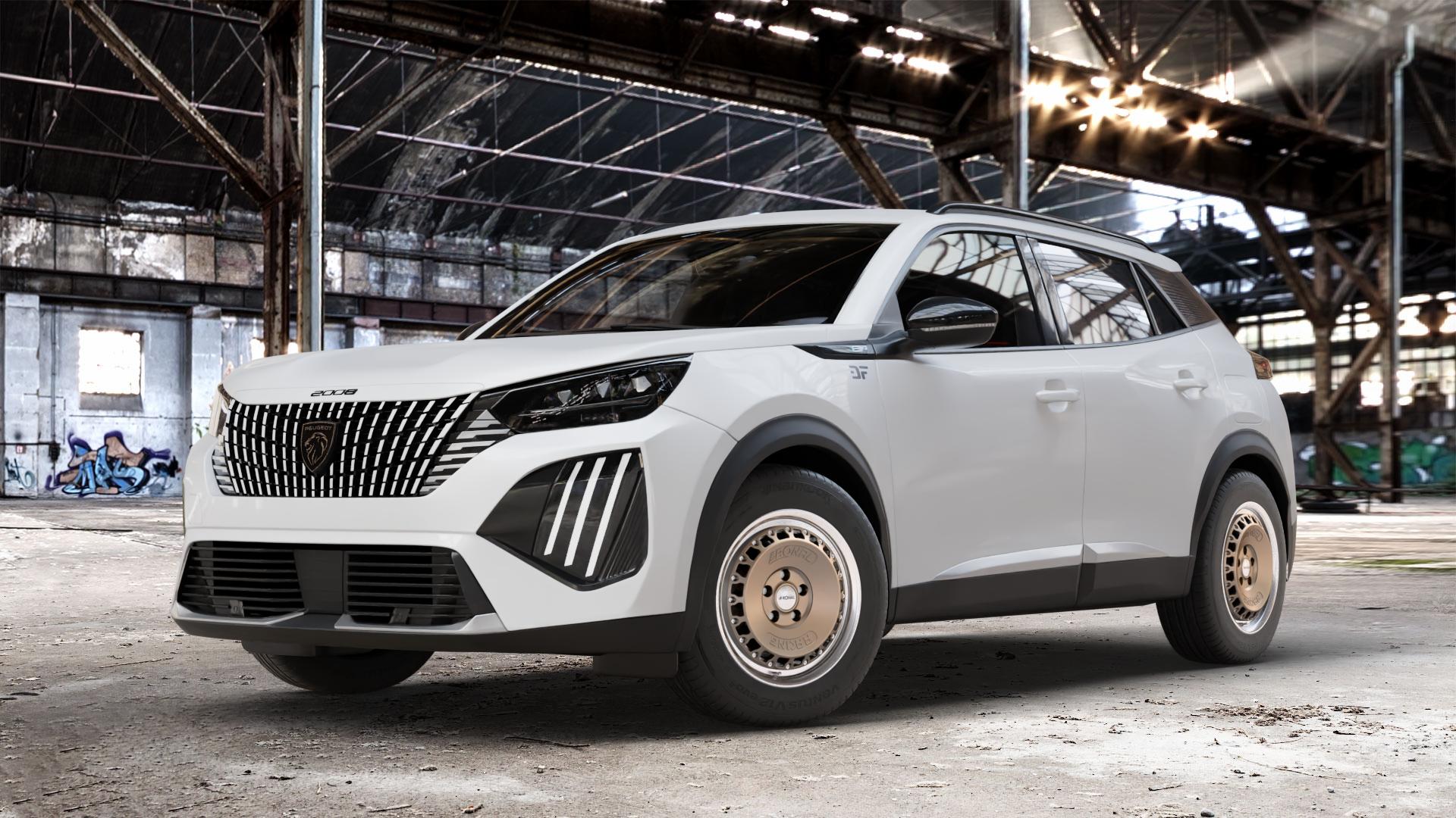 RONAL RR10 BRONZE MATT Felge mit Reifen in 16Zoll Winterfelge Alufelge auf weissem Peugeot 2008 Typ U Facelift ⬇️ mit 15mm Tieferlegung ⬇️ Old Industrial Hall_max_4400mm_2024 Frontansicht_1