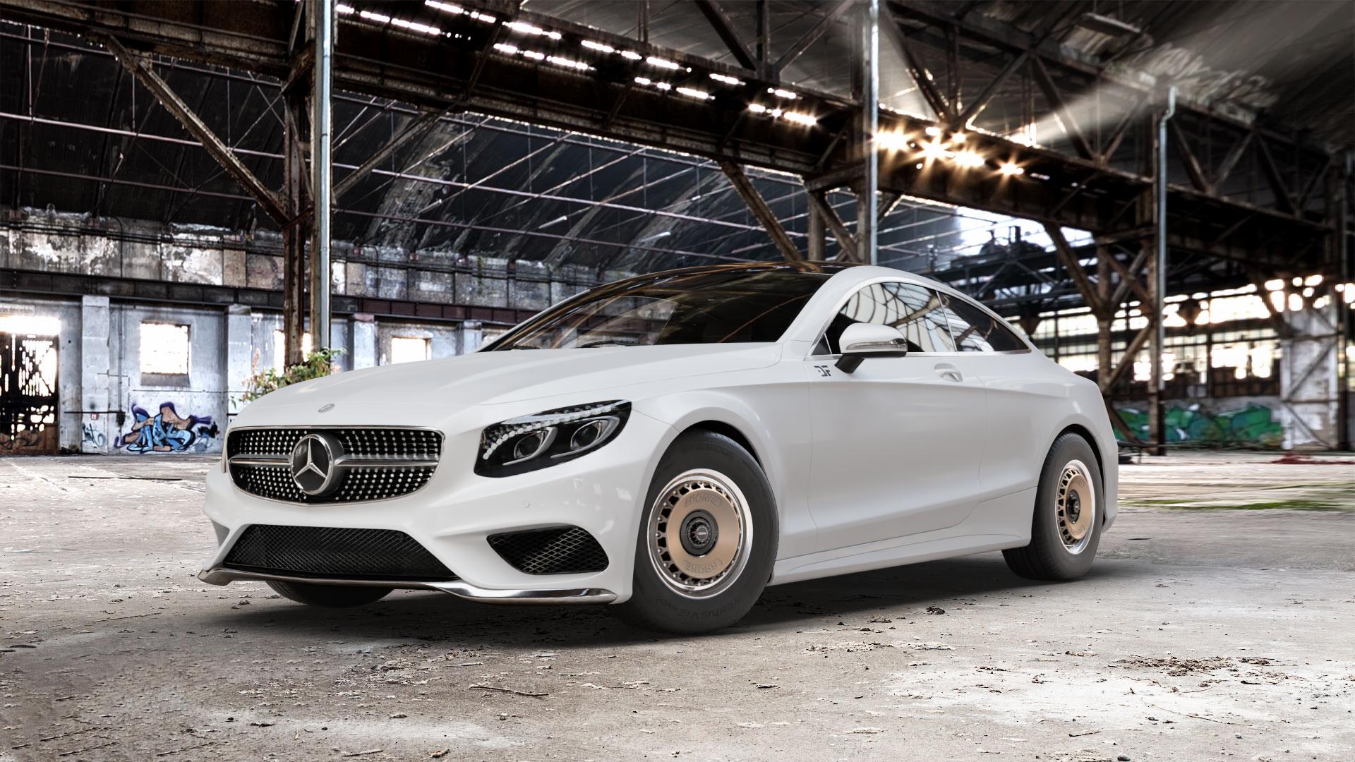 RONAL RR10 REV B BRONZE MATT Felge mit Reifen in 15Zoll Winterfelge Alufelge auf weissem Mercedes S-Klasse Typ C217 Facelift Coupe ⬇️ mit 15mm Tieferlegung ⬇️ Old Industrial Hall_max_5300mm_2024 Frontansicht_1