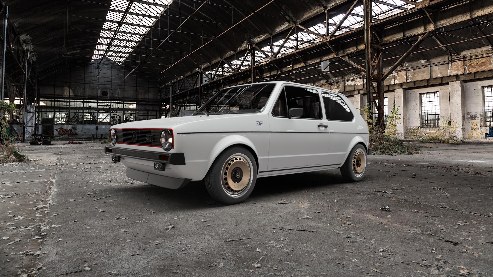RONAL RR10 REV B BRONZE MATT Felge mit Reifen in 15Zoll Winterfelge Alufelge auf weissem Volkswagen (VW) Golf 1 1,6l GTI 81kW (110 PS) 1,8l 82kW (111 Cabrio ⬇️ mit 15mm Tieferlegung ⬇️ Old Industrial Hall_max5000mm_2022 Frontansicht_1