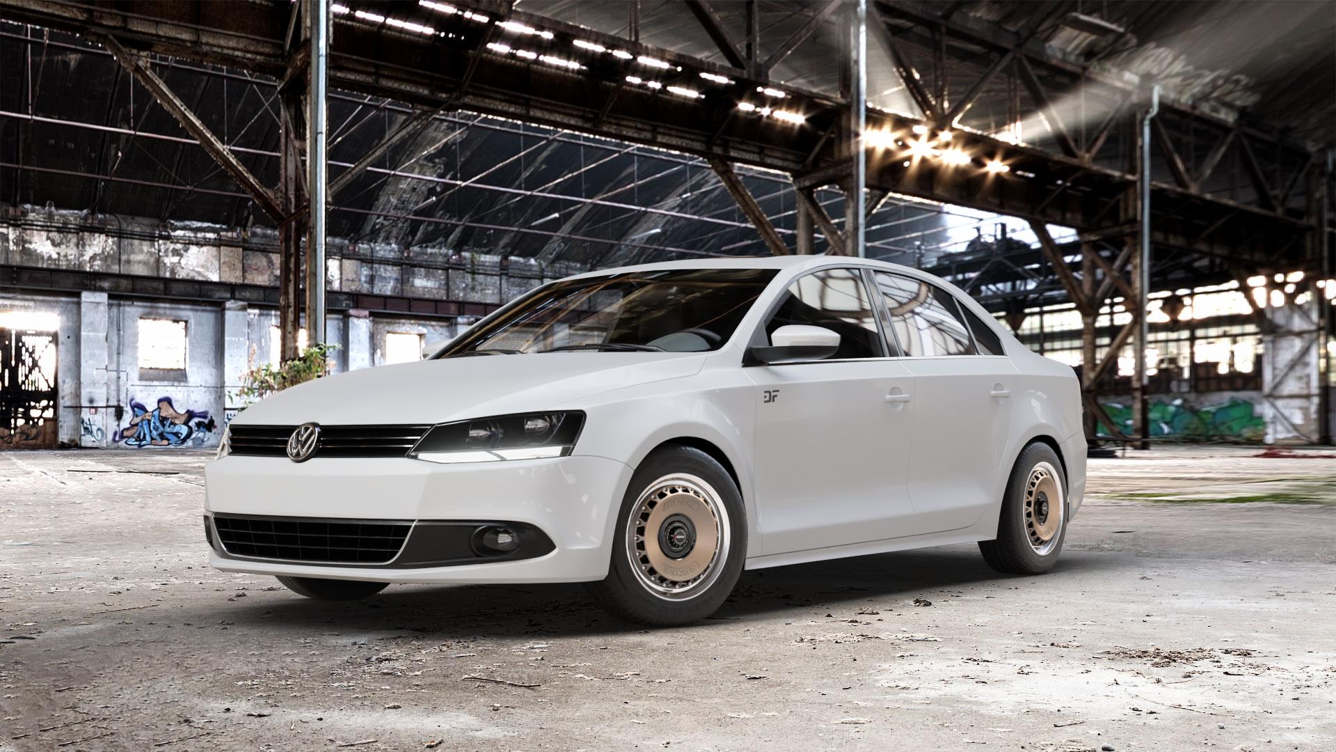 RONAL RR10 REV B BRONZE MATT Felge mit Reifen in 15Zoll Winterfelge Alufelge auf weissem Volkswagen (VW) Jetta 6 Typ 16 Facelift ⬇️ mit 15mm Tieferlegung ⬇️ Old Industrial Hall_max_5300mm_2024 Frontansicht_1