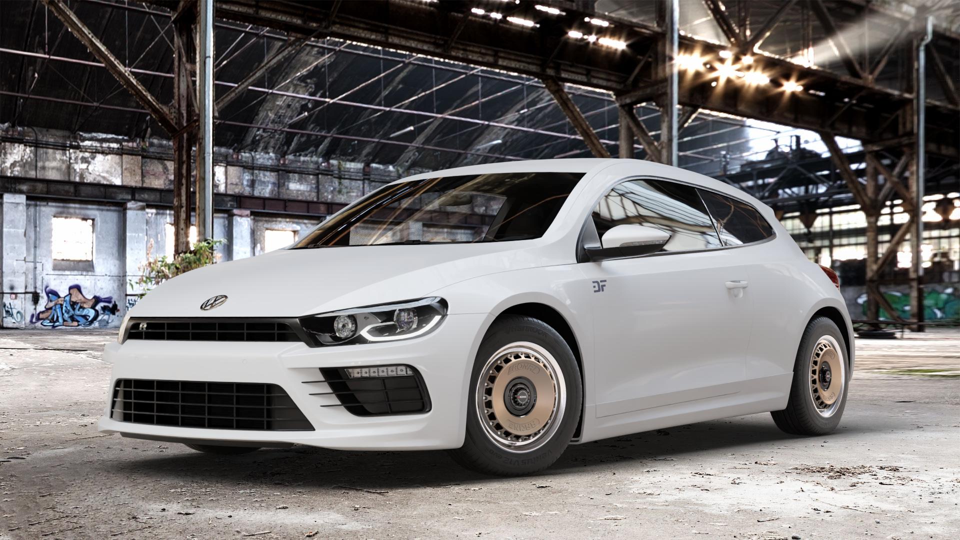 RONAL RR10 REV B BRONZE MATT Felge mit Reifen in 15Zoll Winterfelge Alufelge auf weissem Volkswagen (VW) Scirocco III Typ 13 Facelift ⬇️ mit 15mm Tieferlegung ⬇️ Old Industrial Hall_max_4400mm_2024 Frontansicht_1