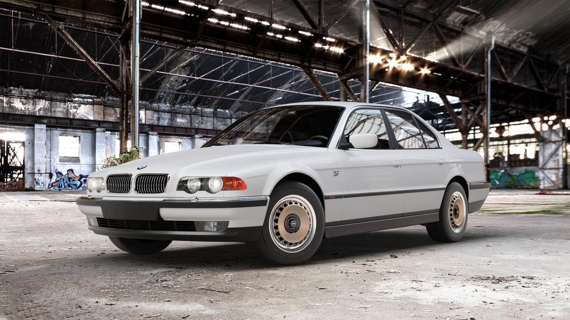 RONAL RR10 REV B BRONZE MATT Felge mit Reifen in 16Zoll Winterfelge Alufelge auf weissem BMW 7er E38 Limousine (7/G, 7/GK) ⬇️ mit 15mm Tieferlegung ⬇️ Old Industrial Hall_max_5300mm_2024 Frontansicht_1