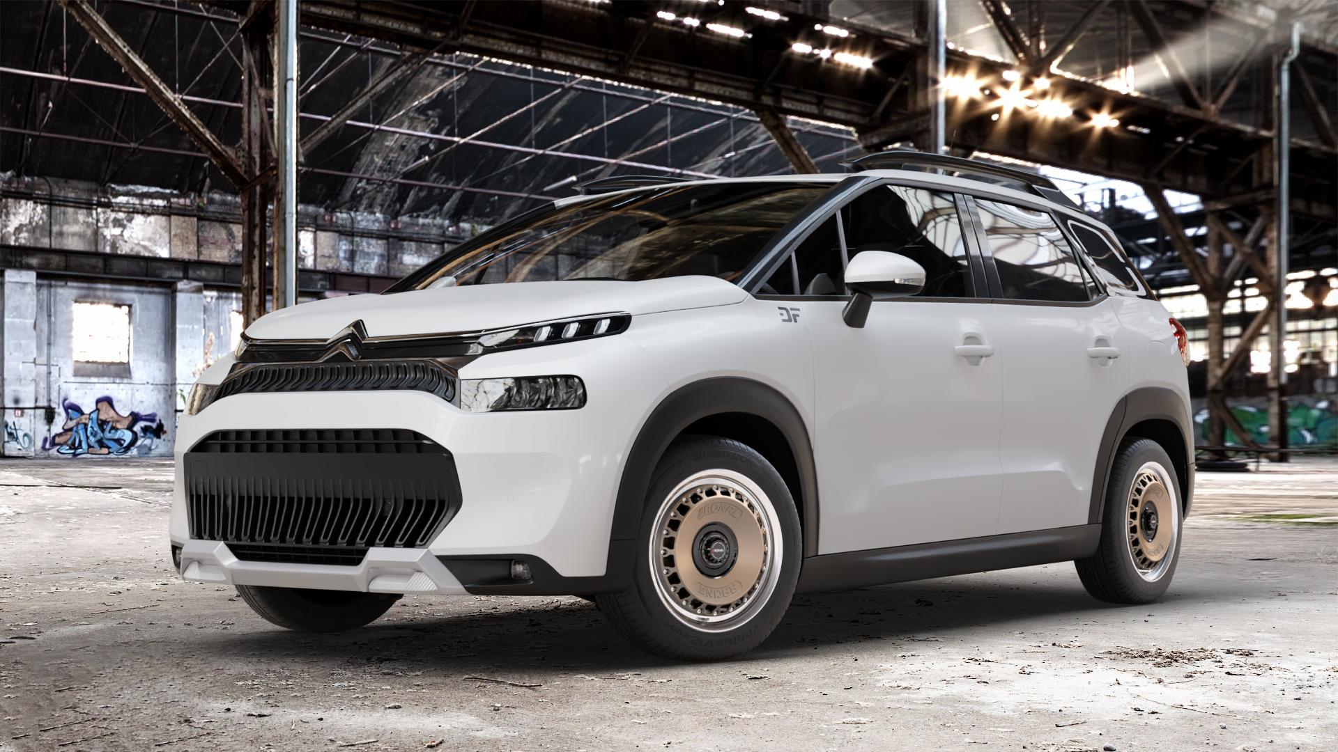 RONAL RR10 REV B BRONZE MATT Felge mit Reifen in 16Zoll Winterfelge Alufelge auf weissem Citroen C3 Aircross Typ 2 Facelift ⬇️ mit 15mm Tieferlegung ⬇️ Old Industrial Hall_max_4400mm_2024 Frontansicht_1