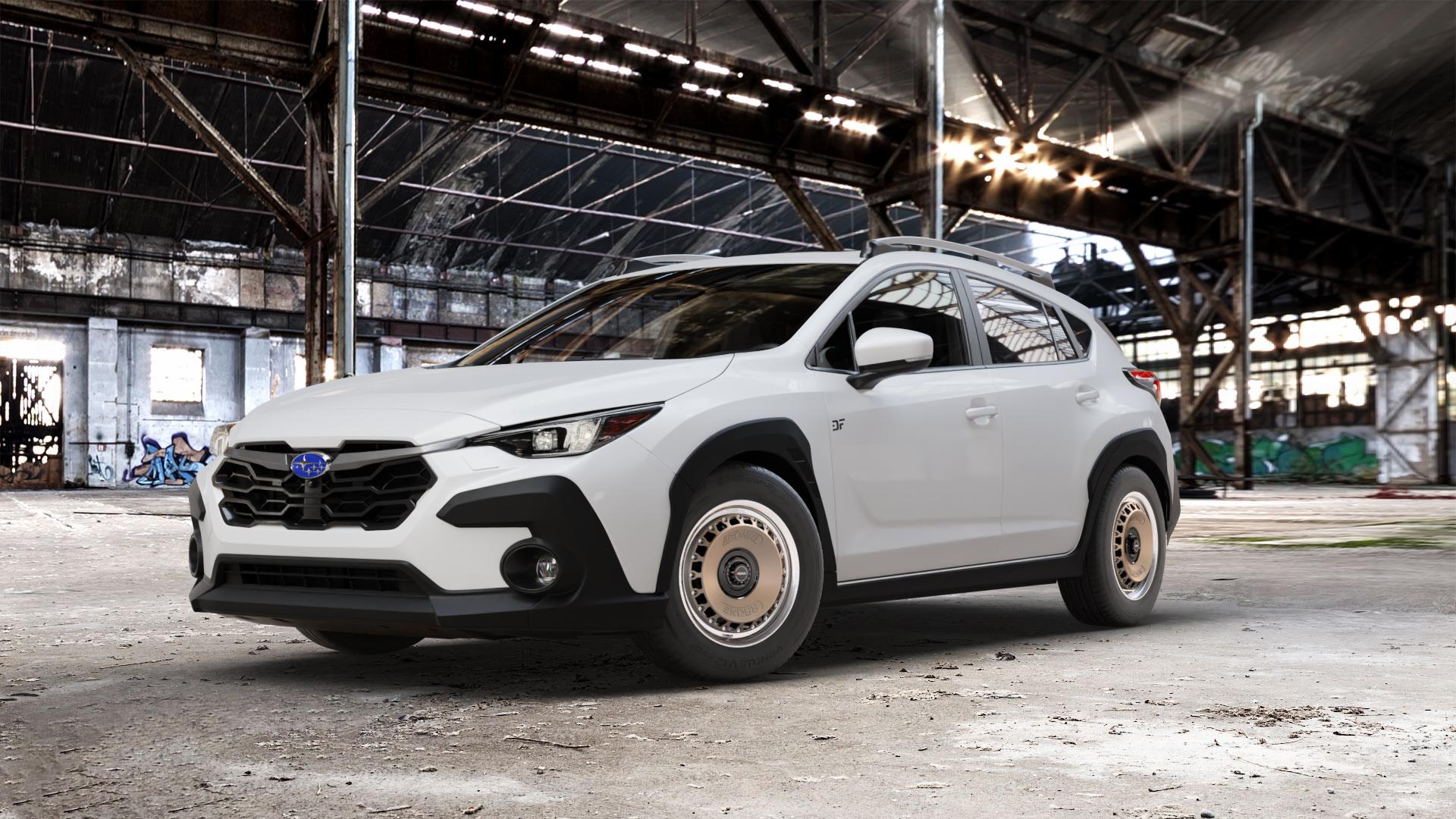 RONAL RR10 REV B BRONZE MATT Felge mit Reifen in 16Zoll Winterfelge Alufelge auf weissem Subaru Crosstrek Typ G6-SS 2,0l 100kW Mild-Hybrid AWD (136 PS) ⬇️ mit 15mm Tieferlegung ⬇️ Old Industrial Hall_max_5300mm_2024 Frontansicht_1
