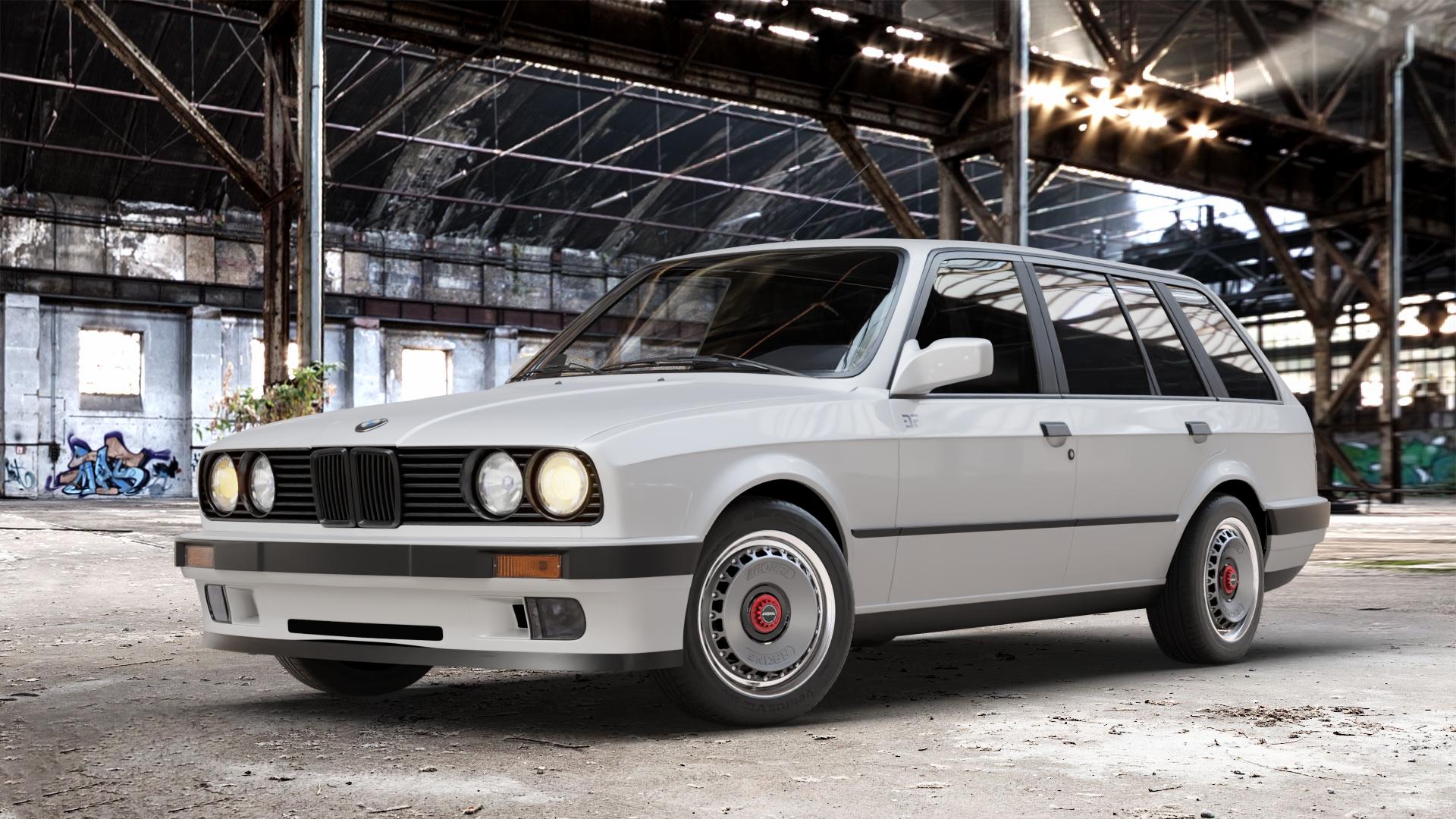 RONAL RR10 REV R TREMOLITE METALLIC MATT Felge mit Reifen in 15Zoll Alufelge auf weissem BMW 3er E30 Touring (3/1, 3/A) ⬇️ mit 15mm Tieferlegung ⬇️ Old Industrial Hall_max_4400mm_2024 Frontansicht_1