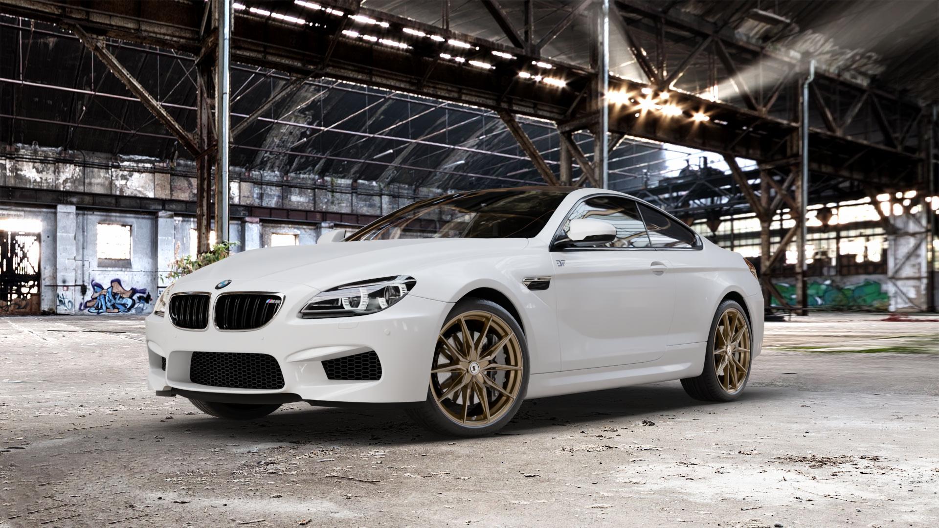 SchmidtRevolution Schmidt TwentyOne BronzeBrushed Felge mit Reifen silber in 20Zoll Alufelge auf weissem BMW M6 Typ F13 (Coupe) 4,4l 412kW (560 PS) 423kW Competition (575 441kW Edition 30 (600 E63 6er Coupé (663C) (6C) ⬇️ mit 15mm Tieferlegung ⬇️ Old Industrial Hall_max_5300mm_2024 Frontansicht_1