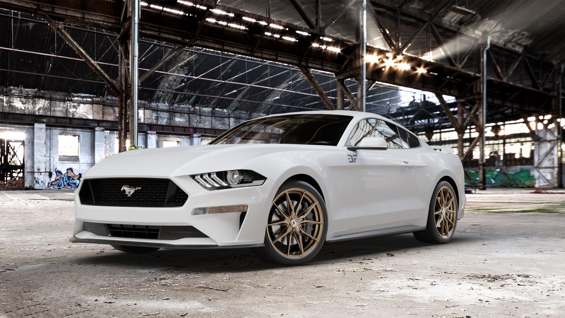 SchmidtRevolution Schmidt TwentyOne BronzeBrushed Felge mit Reifen silber in 20Zoll Alufelge auf weissem Ford Mustang VI Coupe Typ LAE Facelift ⬇️ mit 15mm Tieferlegung ⬇️ Old Industrial Hall_max_5300mm_2024 Frontansicht_1