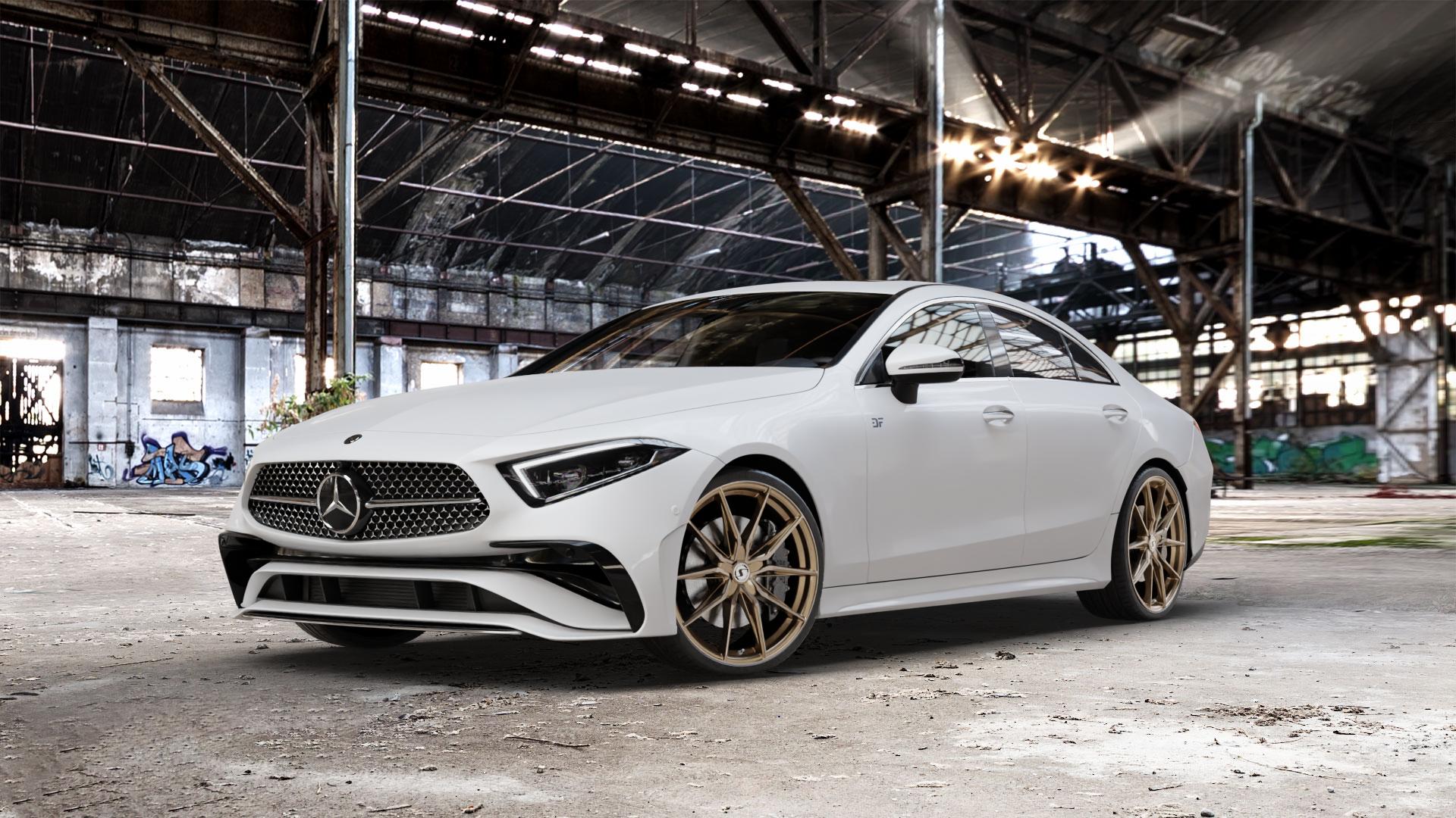 SchmidtRevolution Schmidt TwentyOne BronzeBrushed Felge mit Reifen silber in 21Zoll Alufelge auf weissem Mercedes CLS Typ C257 Facelift ⬇️ mit 15mm Tieferlegung ⬇️ Old Industrial Hall_max_5300mm_2024 Frontansicht_1