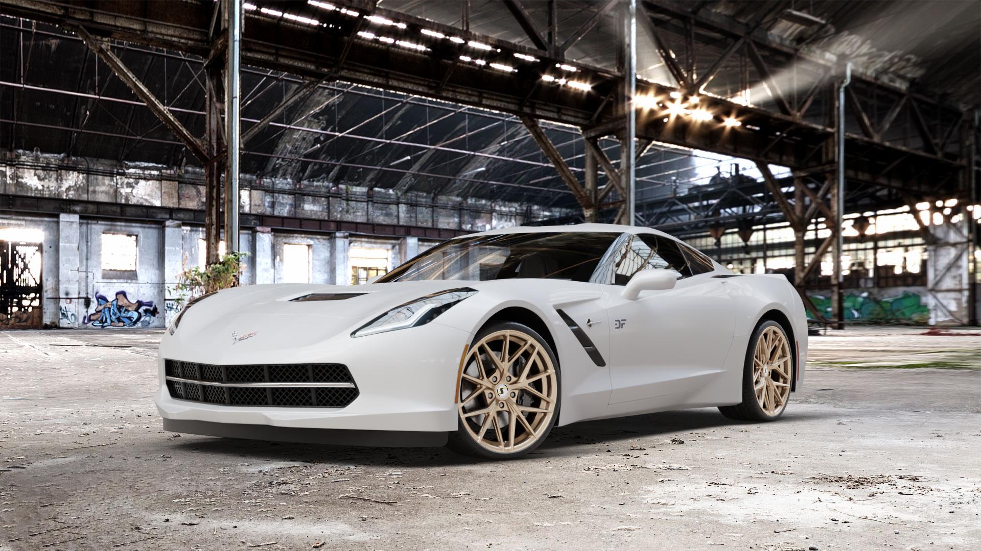 SchmidtRevolution Schmidt ZAYN BronzeMatt Felge mit Reifen in 20Zoll Winterfelge Alufelge auf weissem Corvette C7 Coupe ⬇️ mit 15mm Tieferlegung ⬇️ Old Industrial Hall_max_5300mm_2024 Frontansicht_1