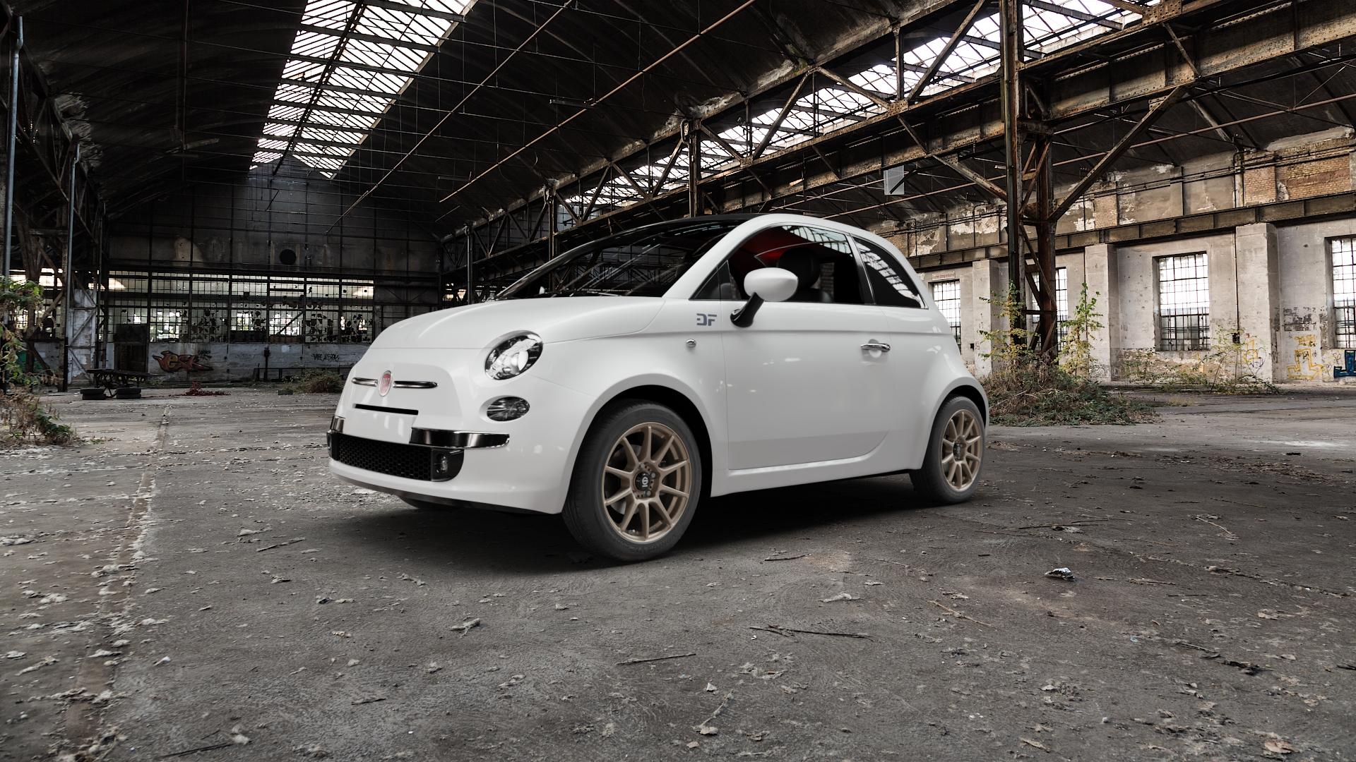 SPARCO ASSETTO GARA MATT BRONZE Felge mit Reifen in 15Zoll Winterfelge Alufelge auf weissem Fiat 500 Typ 312 Cabrio Facelift ⬇️ mit 15mm Tieferlegung ⬇️ Old Industrial Hall_max5000mm_2022 Frontansicht_1