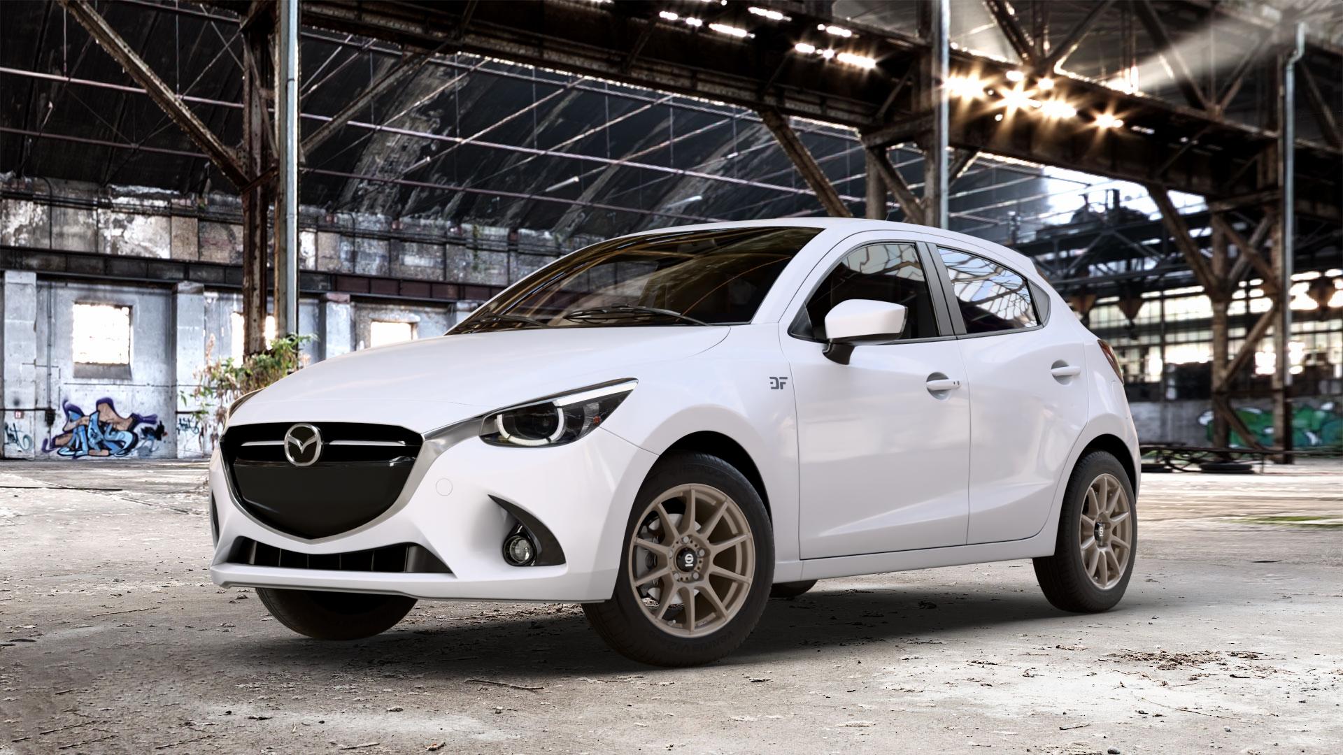 SPARCO ASSETTO GARA MATT BRONZE Felge mit Reifen in 15Zoll Winterfelge Alufelge auf weissem Mazda 2 (15-) (DJ) 1,5l SKYACTIV-G 75 55kW (75 PS) 90 66kW (90 115 85kW (116 SKYACTIV-D 105 77kW (105 (20-) Facelift ⬇️ mit 15mm Tieferlegung ⬇️ Old Industrial Hall_max_4400mm_2024 Frontansicht_1