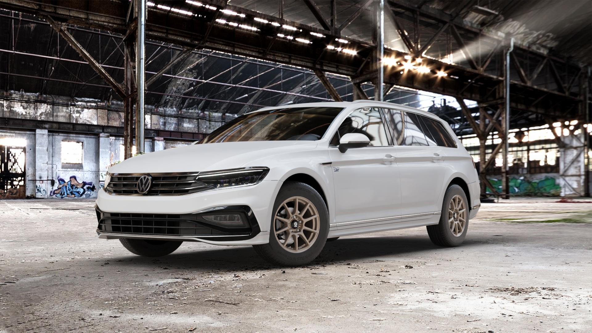 SPARCO ASSETTO GARA MATT BRONZE Felge mit Reifen in 15Zoll Winterfelge Alufelge auf weissem Volkswagen (VW) Passat 3C/B8 Variant Facelift ⬇️ mit 15mm Tieferlegung ⬇️ Old Industrial Hall_max_5300mm_2024 Frontansicht_1