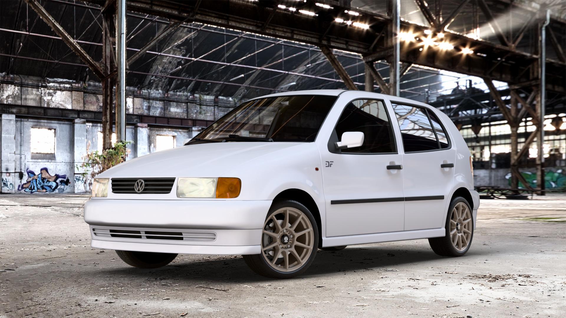 SPARCO ASSETTO GARA MATT BRONZE Felge mit Reifen in 15Zoll Winterfelge Alufelge auf weissem Volkswagen (VW) Polo III Typ 6N Classic 6N2 Variant 6NF LKW ⬇️ mit 15mm Tieferlegung ⬇️ Old Industrial Hall_max_4400mm_2024 Frontansicht_1