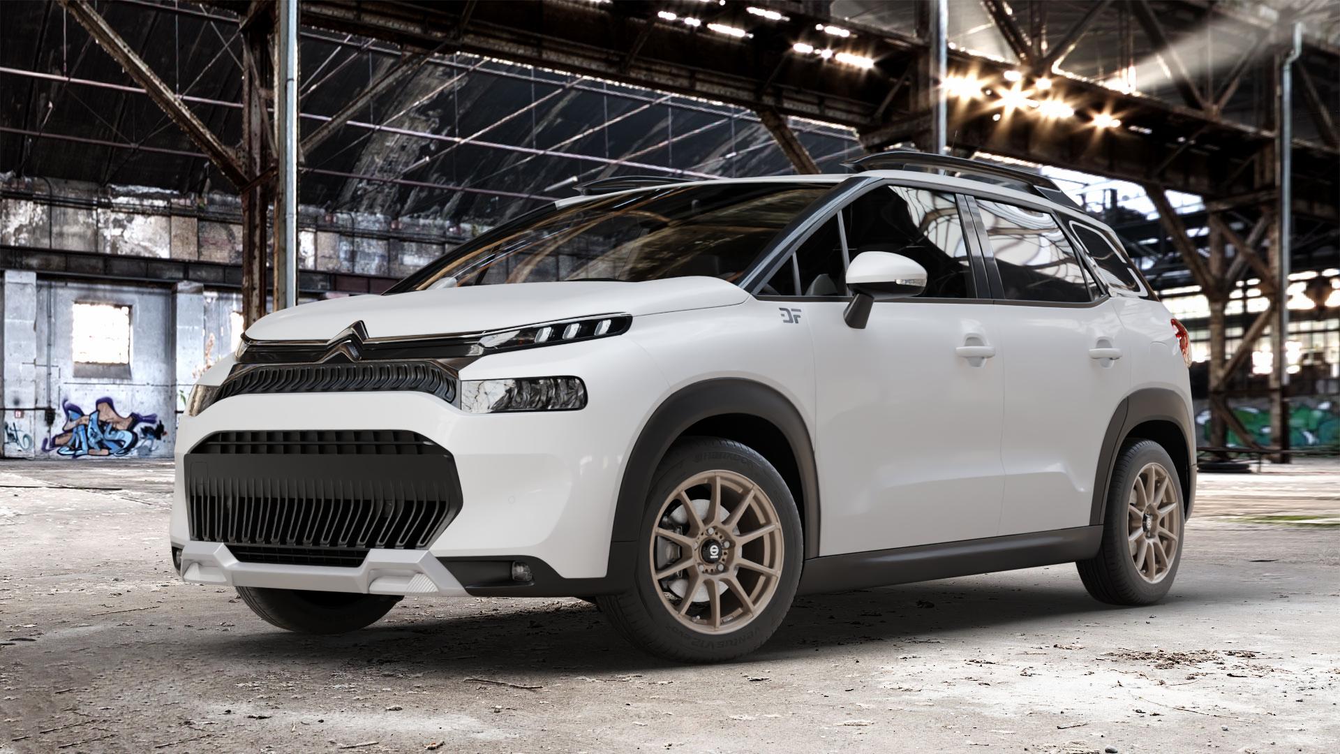 SPARCO ASSETTO GARA MATT BRONZE Felge mit Reifen in 16Zoll Winterfelge Alufelge auf weissem Citroen C3 Aircross Typ 2 Facelift ⬇️ mit 15mm Tieferlegung ⬇️ Old Industrial Hall_max_4400mm_2024 Frontansicht_1