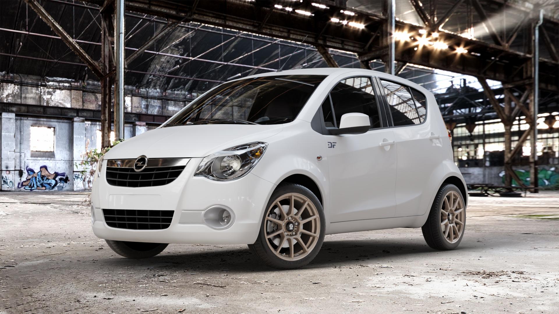 SPARCO ASSETTO GARA MATT BRONZE Felge mit Reifen in 16Zoll Winterfelge Alufelge auf weissem Opel Agila Typ H-B ⬇️ mit 15mm Tieferlegung ⬇️ Old Industrial Hall_max_4400mm_2024 Frontansicht_1