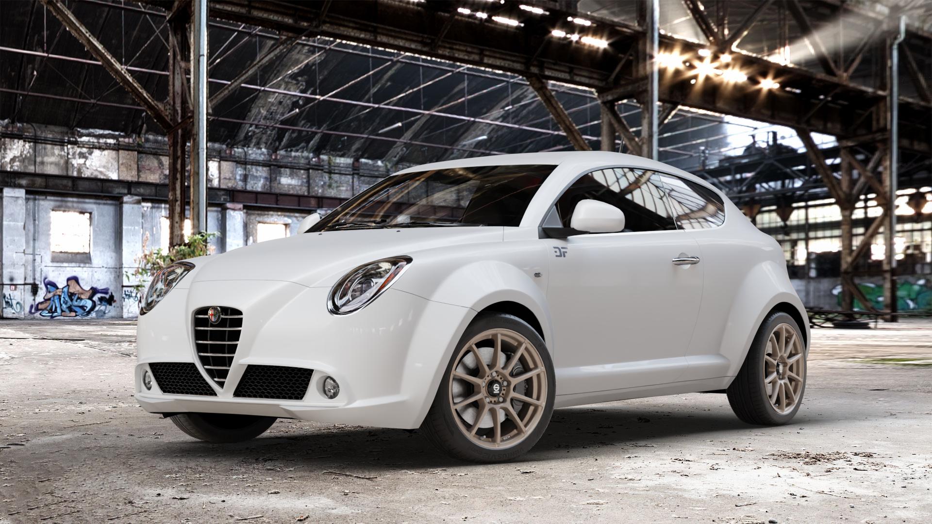 SPARCO ASSETTO GARA MATT BRONZE Felge mit Reifen in 17Zoll Winterfelge Alufelge auf weissem Alfa Romeo Mito Typ 955 ⬇️ mit 15mm Tieferlegung ⬇️ Old Industrial Hall_max_4400mm_2024 Frontansicht_1