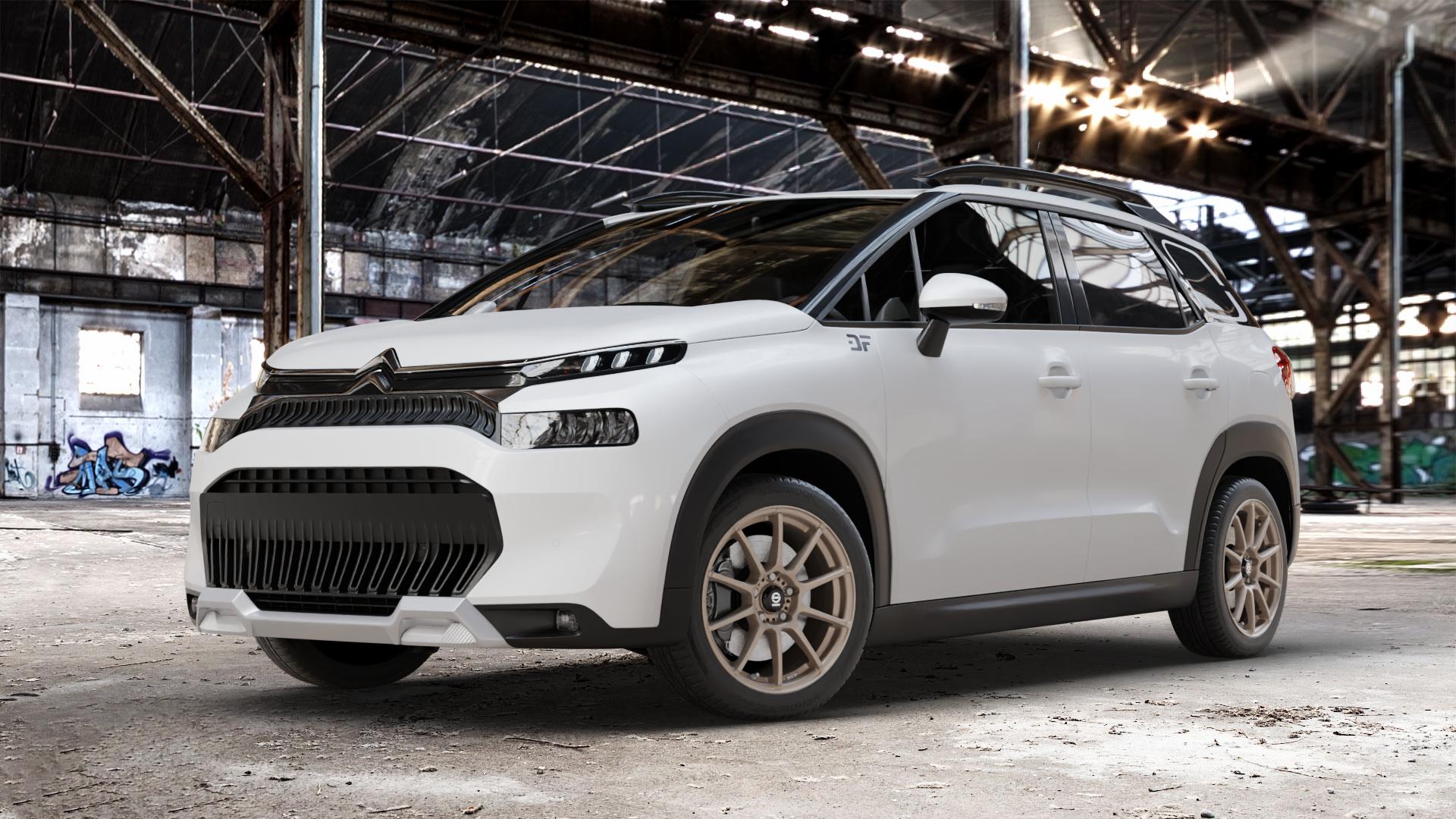 SPARCO ASSETTO GARA MATT BRONZE Felge mit Reifen in 17Zoll Winterfelge Alufelge auf weissem Citroen C3 Aircross Typ 2 Facelift ⬇️ mit 15mm Tieferlegung ⬇️ Old Industrial Hall_max_4400mm_2024 Frontansicht_1