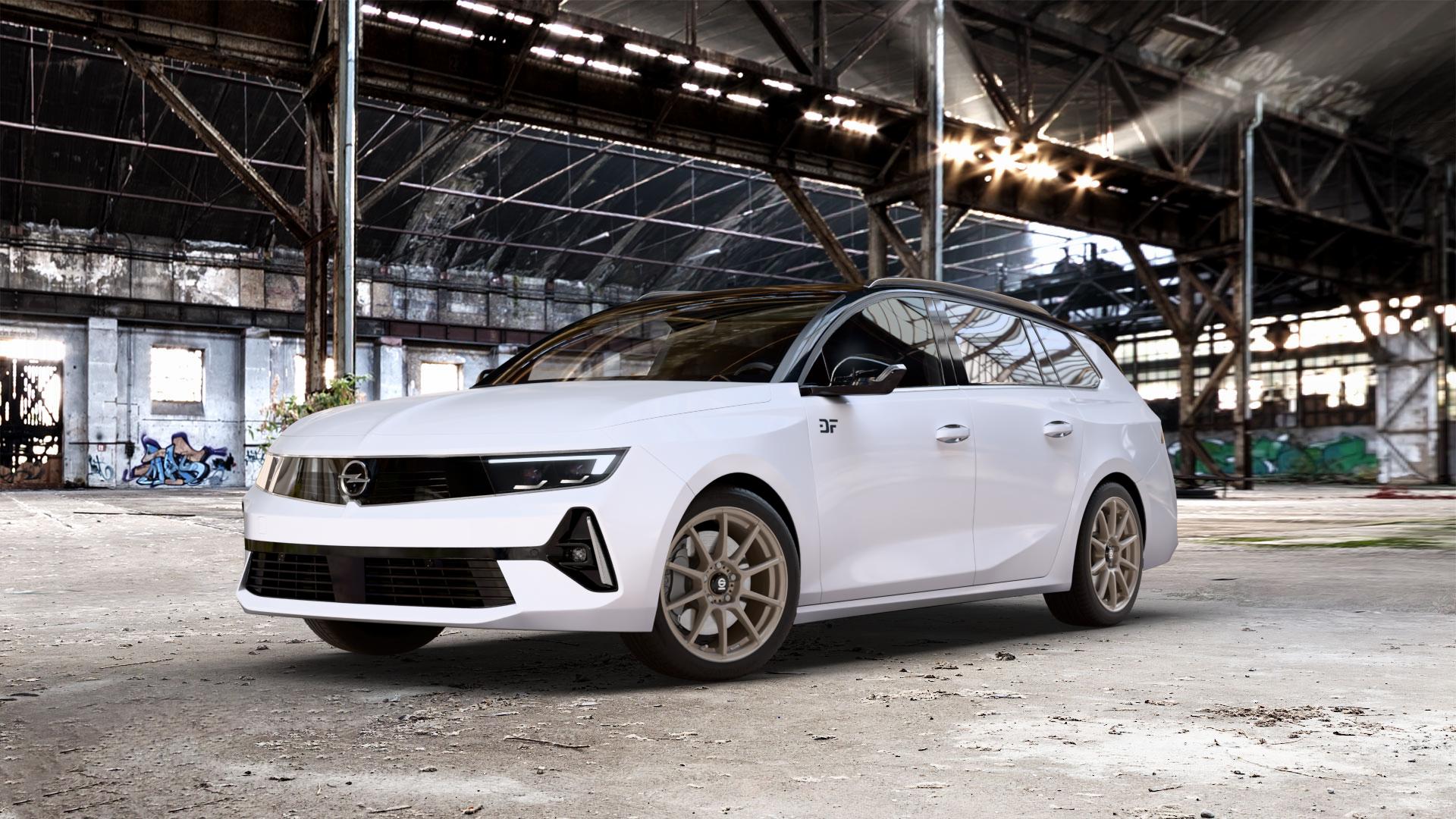 SPARCO ASSETTO GARA MATT BRONZE Felge mit Reifen in 17Zoll Winterfelge Alufelge auf weissem Opel Astra L Sports Tourer Typ F Facelift ⬇️ mit 15mm Tieferlegung ⬇️ Old Industrial Hall_max_5300mm_2024 Frontansicht_1