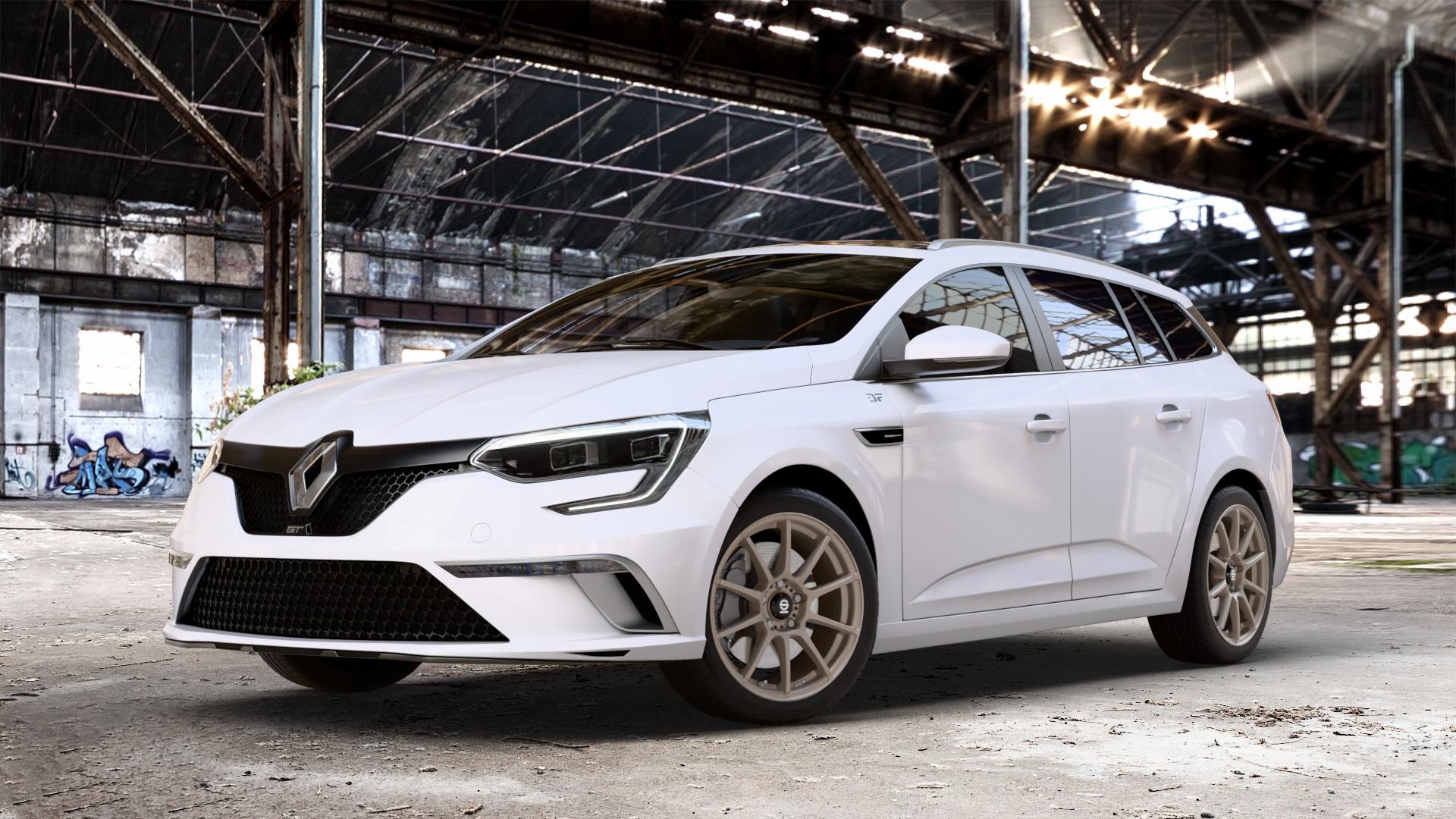 SPARCO ASSETTO GARA MATT BRONZE Felge mit Reifen in 17Zoll Winterfelge Alufelge auf weissem Renault Megane IV Grandtour Typ RFB Facelift ⬇️ mit 15mm Tieferlegung ⬇️ Old Industrial Hall_max_4400mm_2024 Frontansicht_1