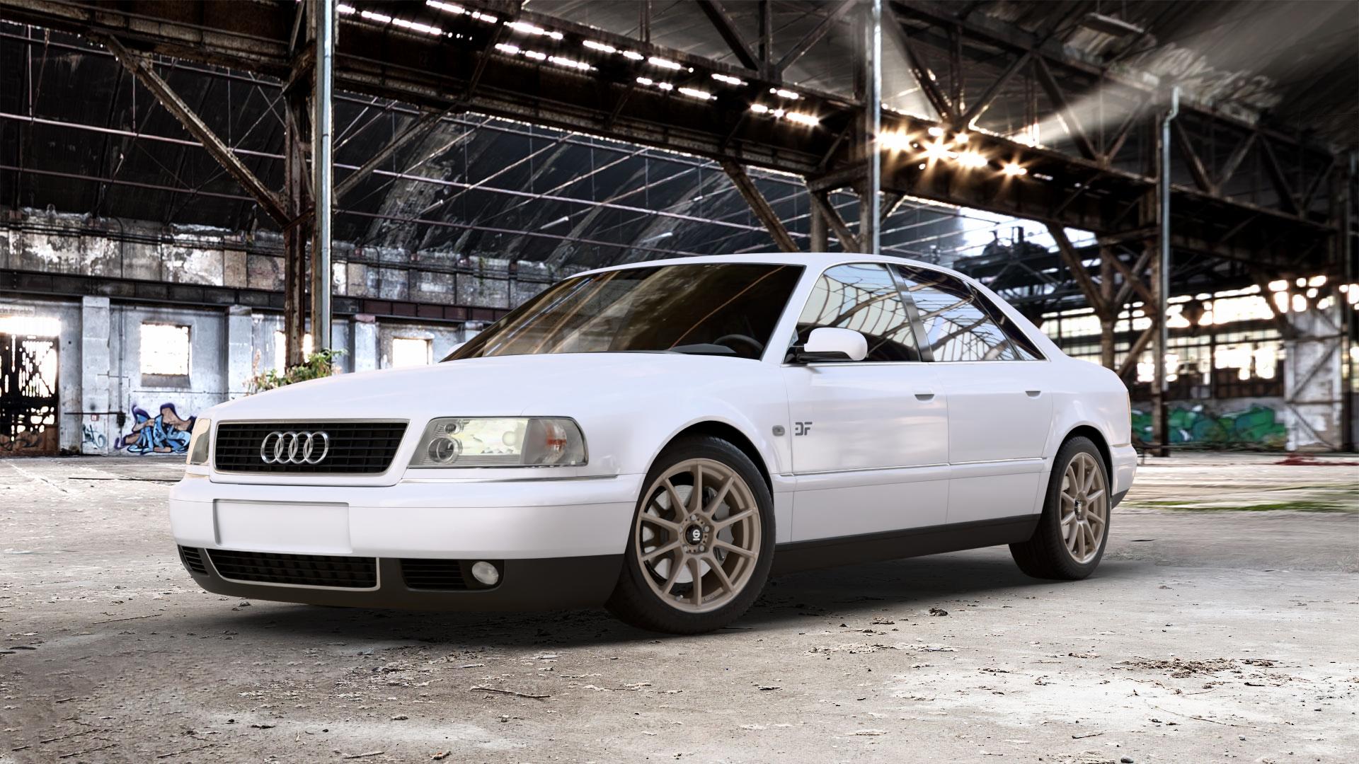 SPARCO ASSETTO GARA MATT BRONZE Felge mit Reifen in 18Zoll Winterfelge Alufelge auf weissem Audi A8 Typ D2/4D 2,8l 128kW (174 PS) 142kW (193 2,5l TDI 110kW (150 132kW (179 quattro ⬇️ mit 15mm Tieferlegung ⬇️ Old Industrial Hall_max_5300mm_2024 Frontansicht_1