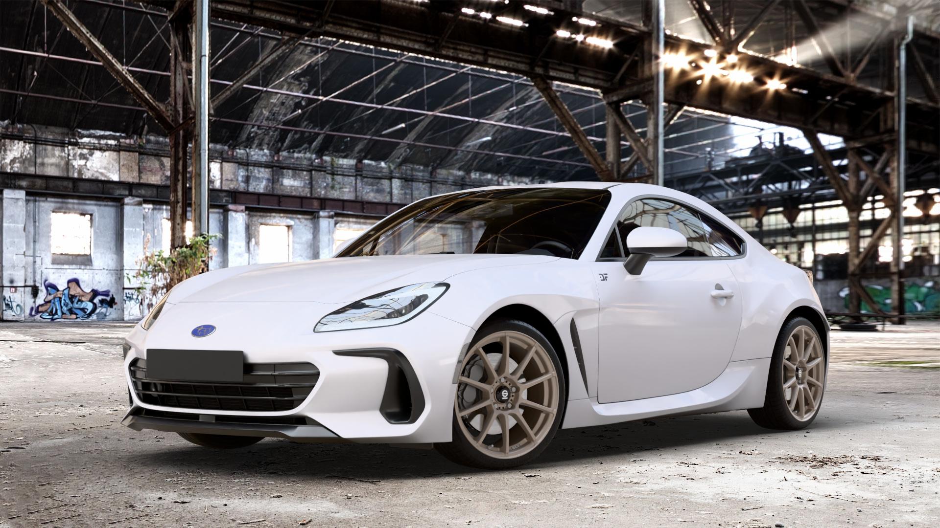 SPARCO ASSETTO GARA MATT BRONZE Felge mit Reifen in 18Zoll Winterfelge Alufelge auf weissem Subaru BRZ Typ Z2 2,4l 172kW (234 PS) ⬇️ mit 15mm Tieferlegung ⬇️ Old Industrial Hall_max_4400mm_2024 Frontansicht_1